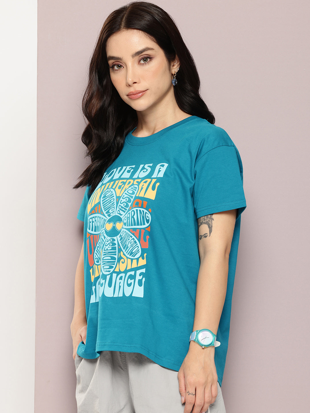 Womens Half Sleeve Round Neck Printed Boxy Fit Tshirts