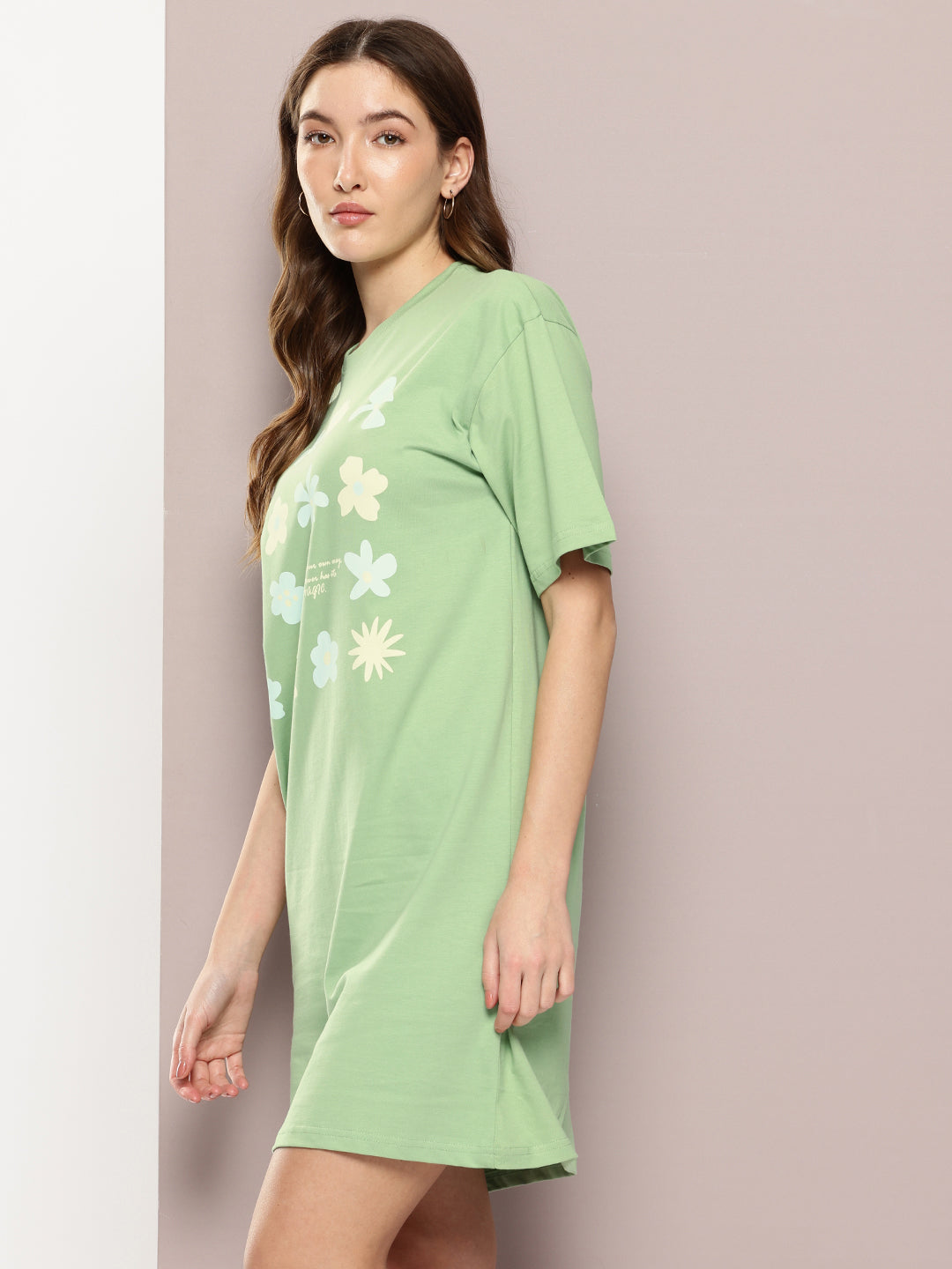 Womens Oversized Short Sleeves Printed Tshirt Dress
