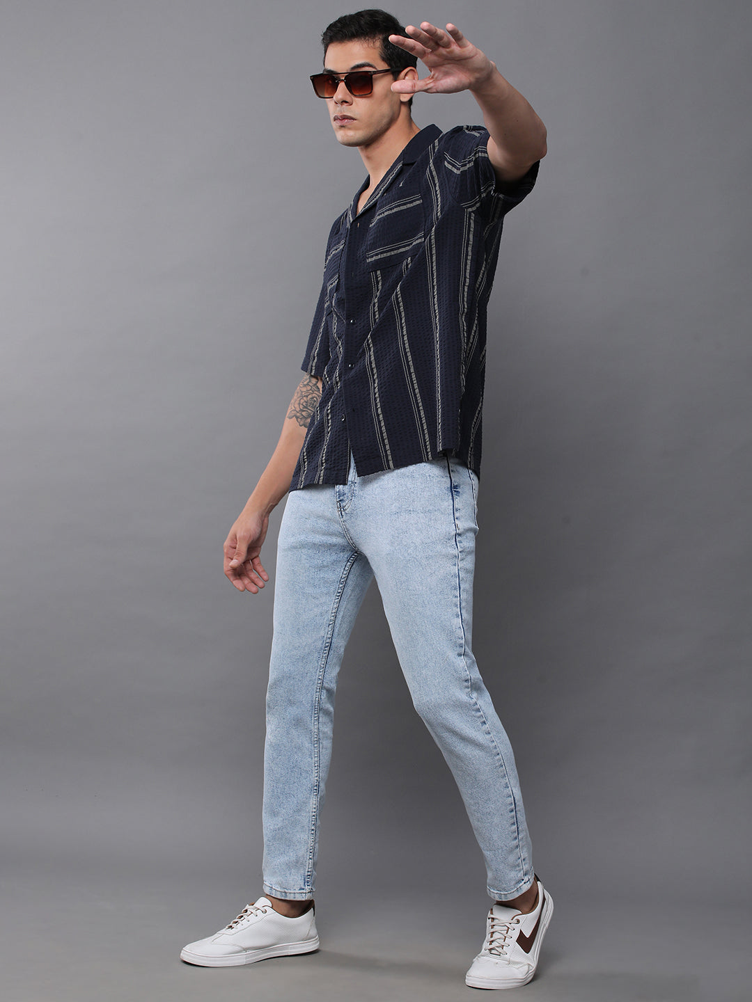 Men Striped Half Sleeve Casual Shirt With Pocket