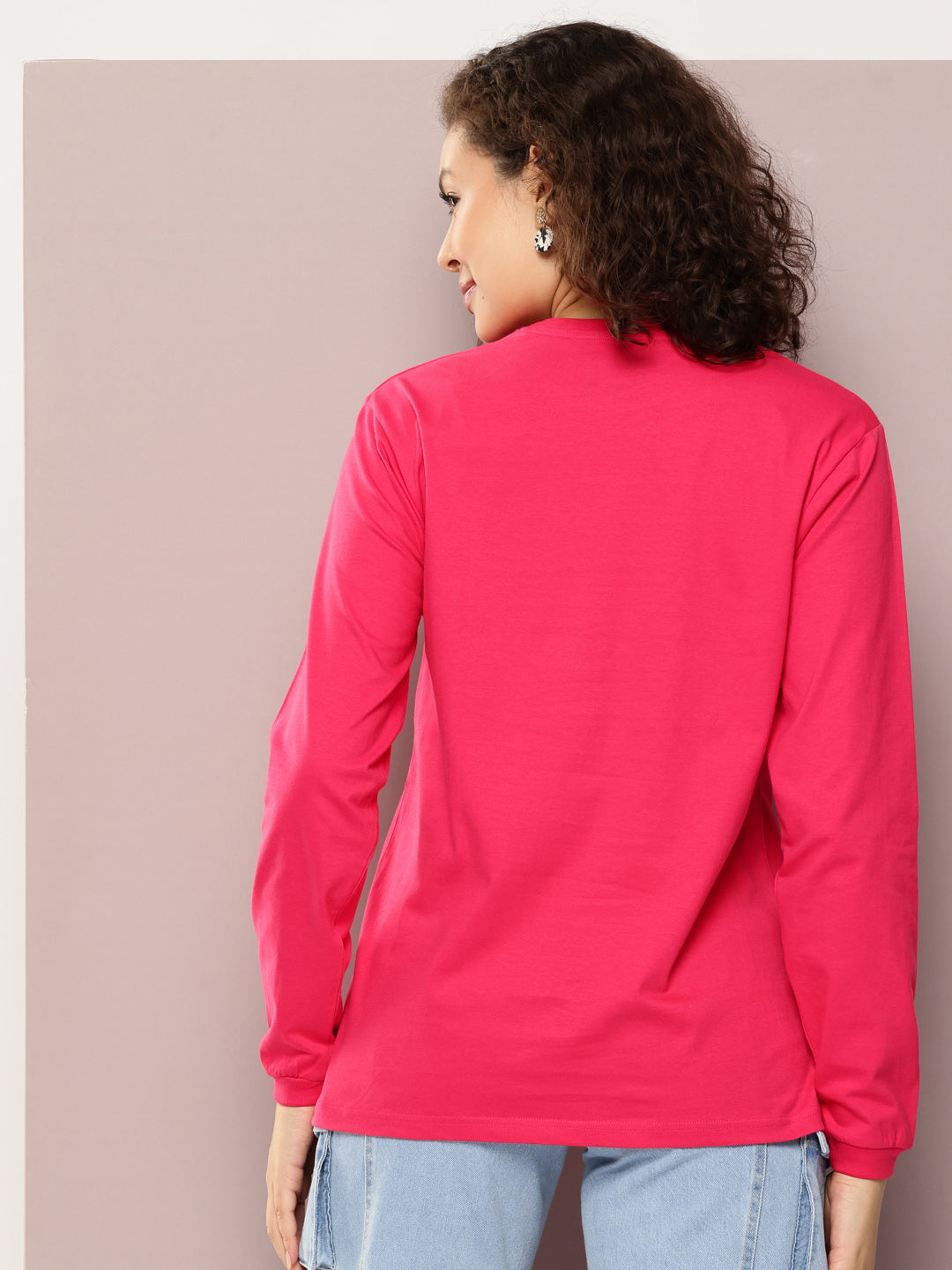 Womens Full Sleeve Round Neck Embroidered Oversized Fit Tshirts
