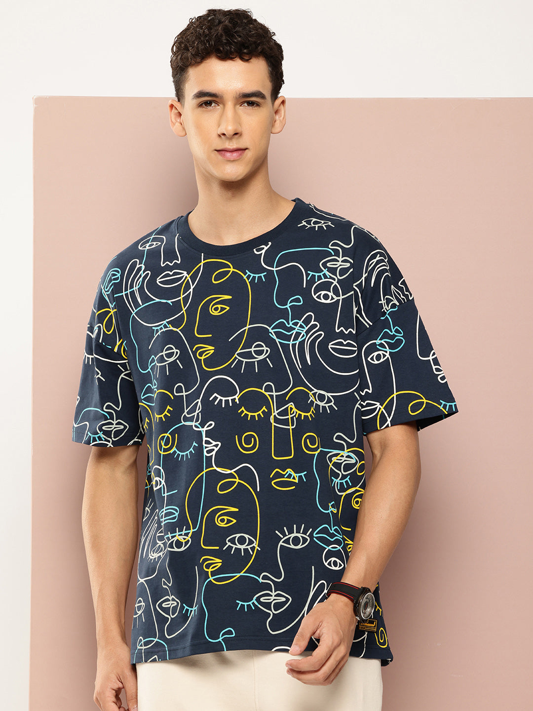 Mens Half Sleeve Drop Shoulder Printed Oversized Fit T-Shirts