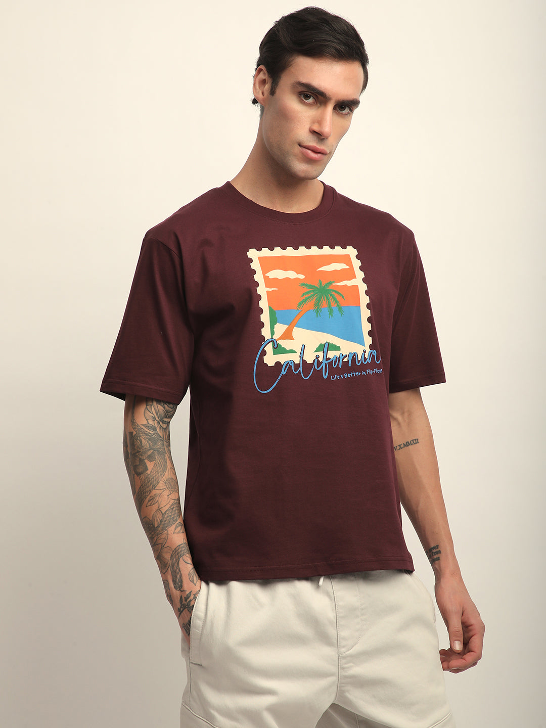 Mens Half Sleeve Round Neck Printed Oversized Fit Tshirts