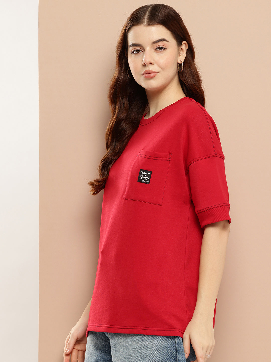 Womens Half Sleeve Round Neck Solid Oversized Fit Tshirts