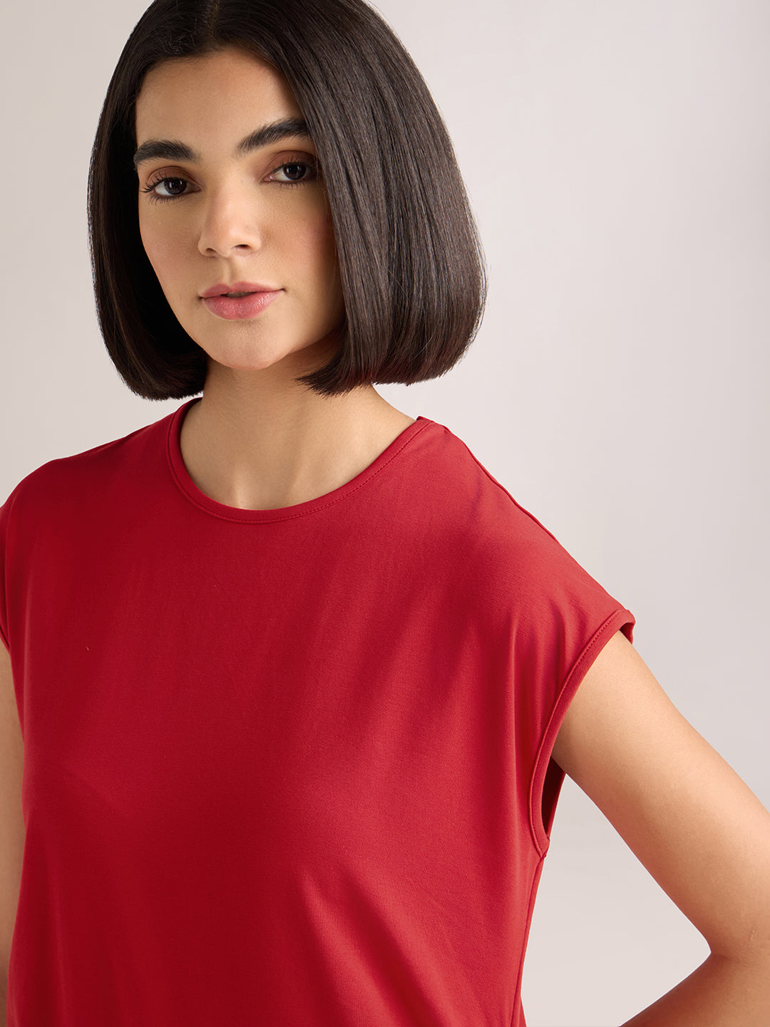 Womens Solid Regular Fit Lycra Jersey Sleeveless Tshirt