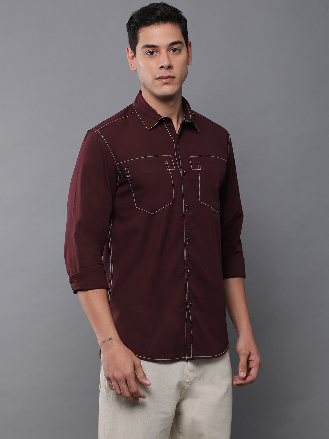 Men Plain Full Sleeve Casual Shirt With Pocket