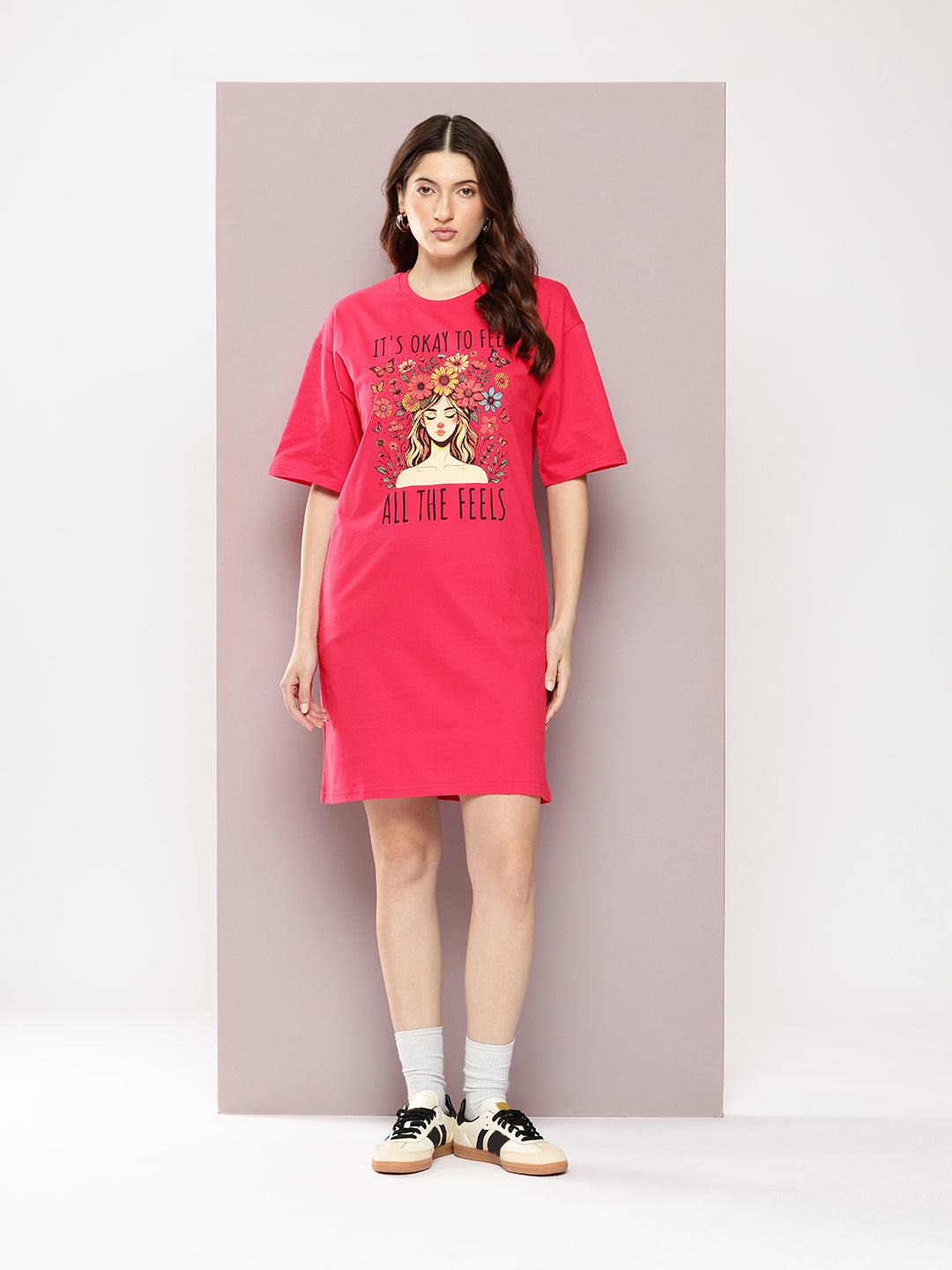 Womens Oversized Short Sleeves Printed Tshirt Dress