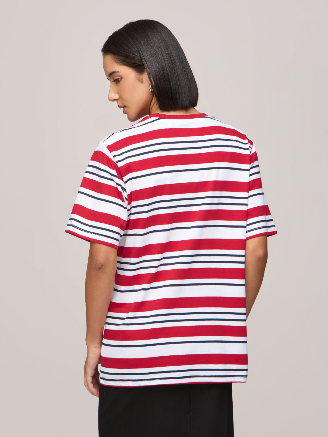 Womens Striped Oversized Fit Cotton T-Shirt