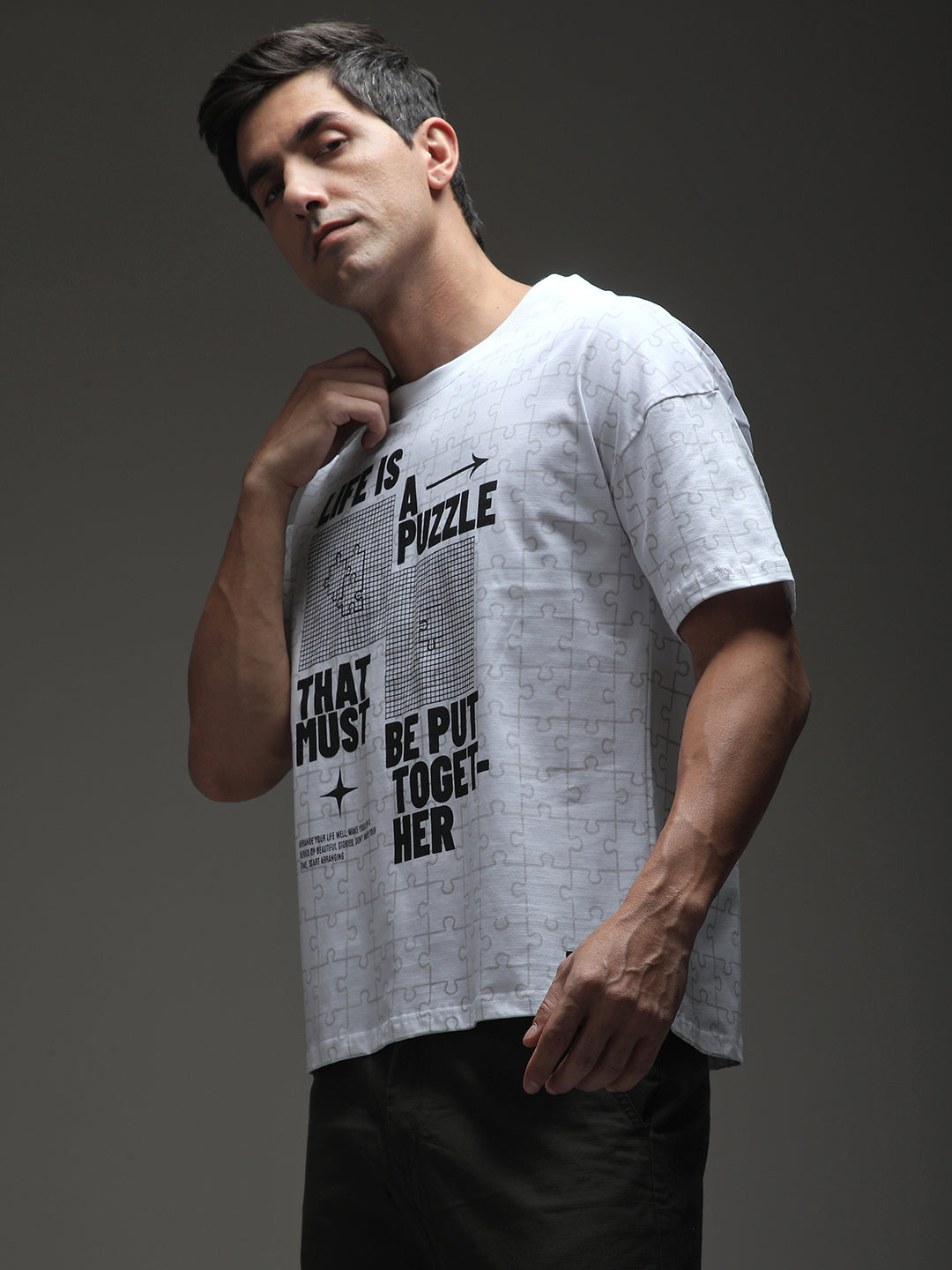 Mens Half Sleeve Drop Shoulder Printed Oversized Fit T-Shirts