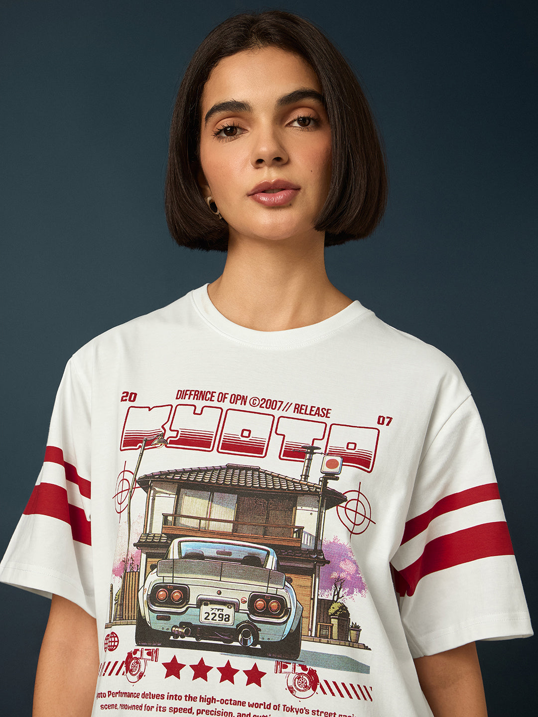 Womens Short Sleeve Printed Oversized Fit Tshirt 