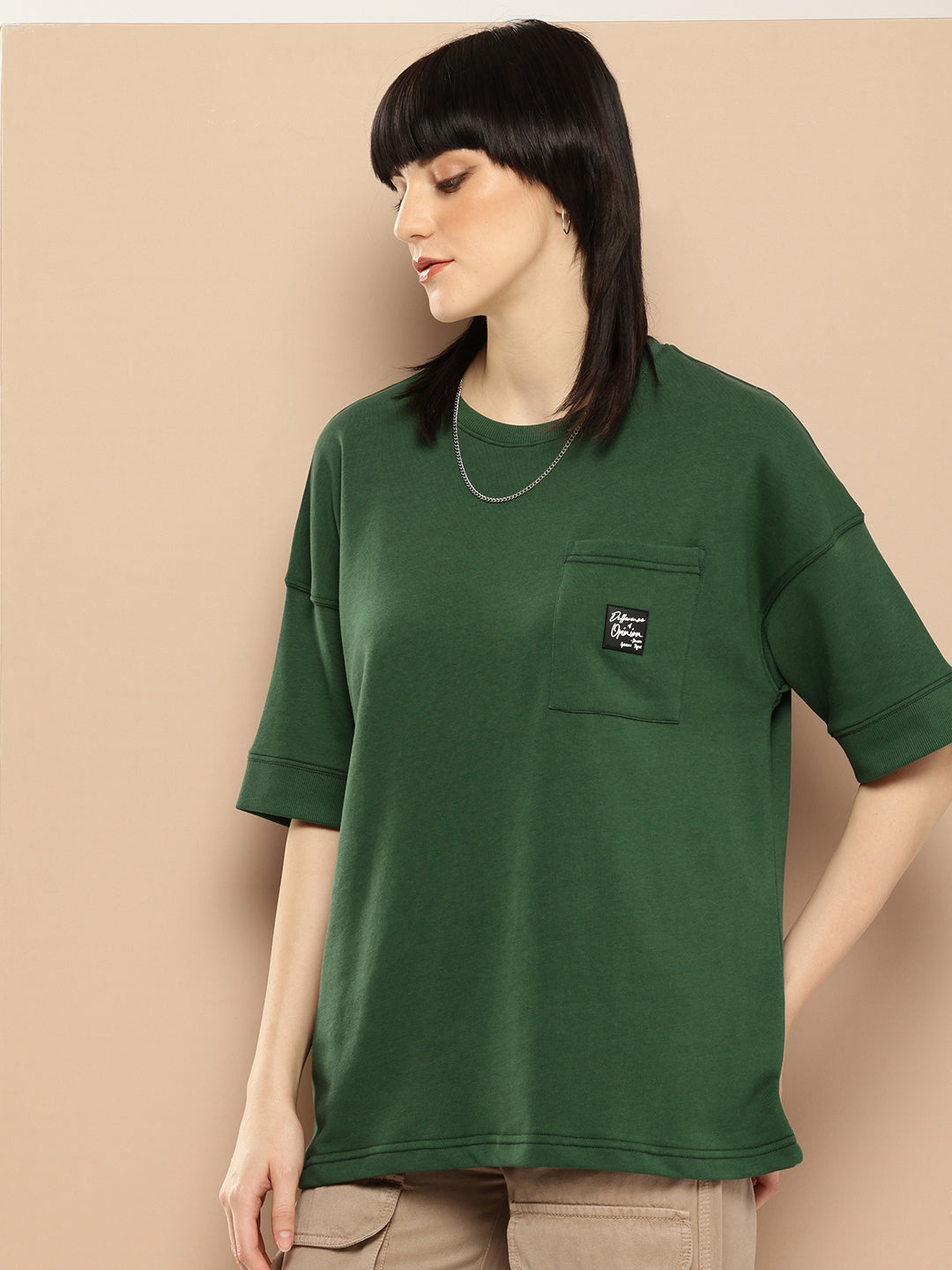 Womens Half Sleeve Round Neck Solid Oversized Fit Tshirts