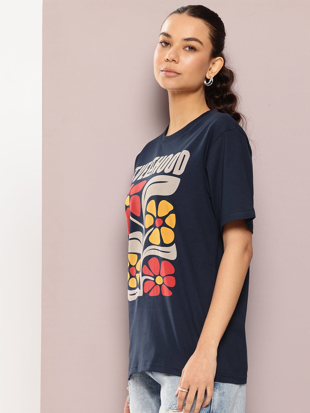 Womens Half Sleeve Round Neck Printed Oversized Fit Tshirts
