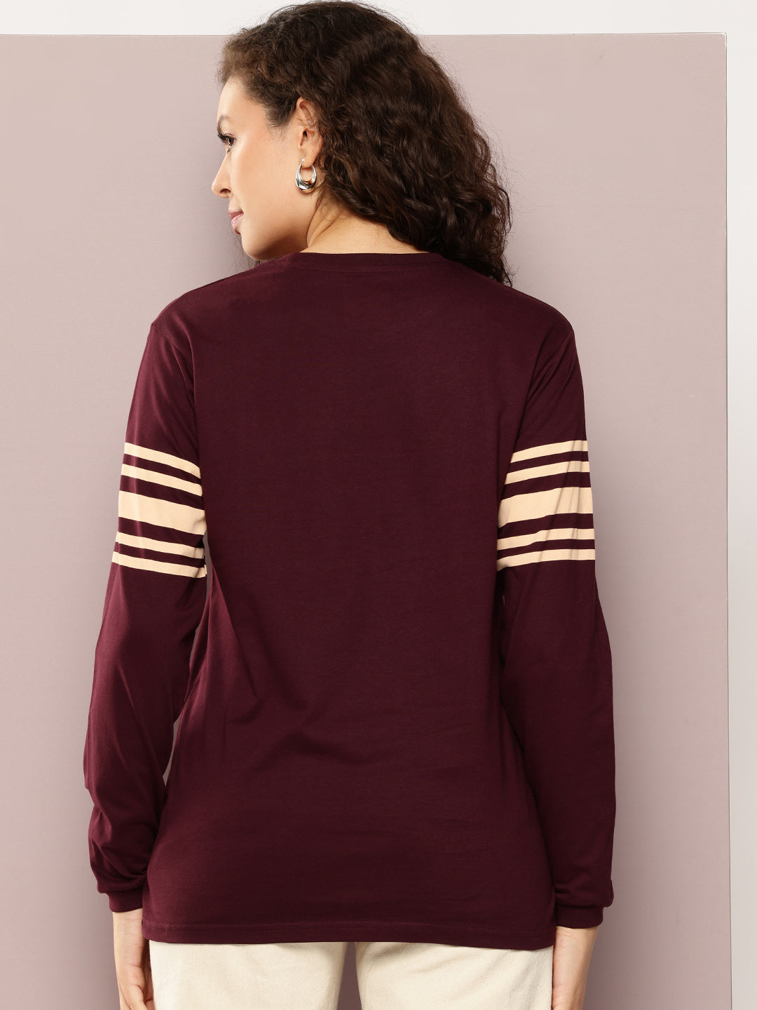 Womens Full Sleeve Round Neck Printed Oversized Fit Tshirts