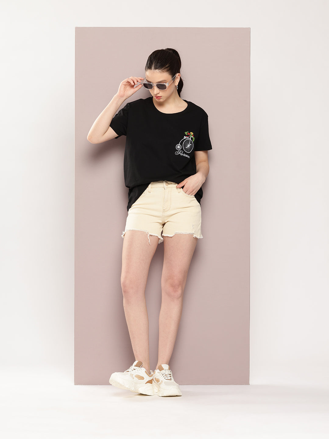 Womens Half Sleeve Round Neck Embroidery Boxy Fit Tshirts