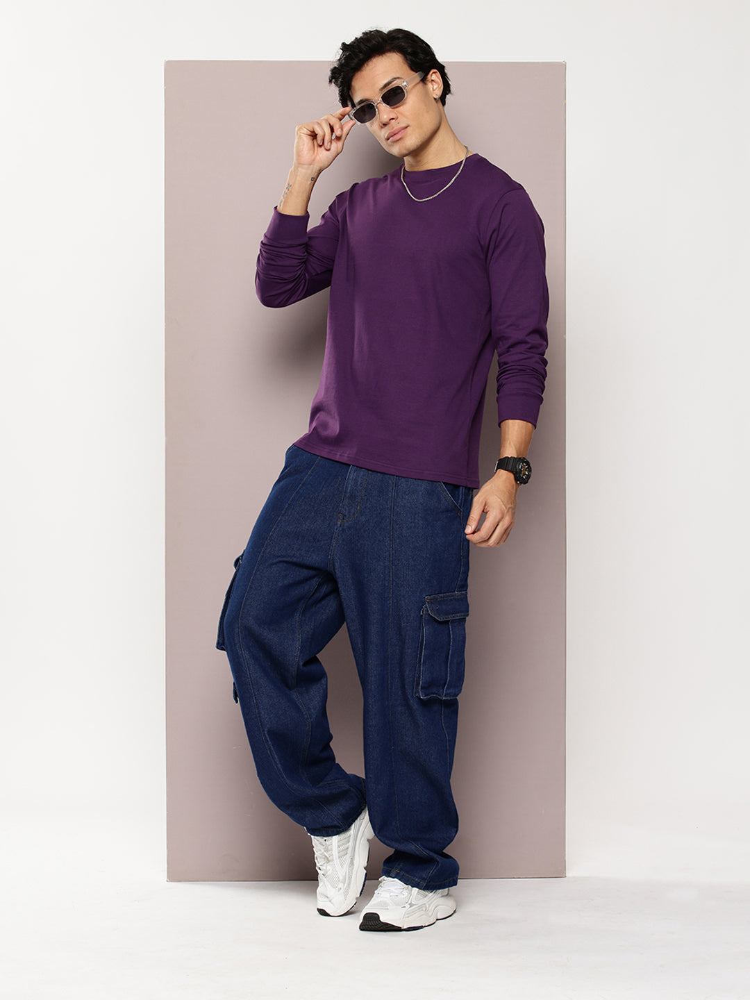 Mens Full Sleeve Round Neck Solid Regular Fit Tshirts