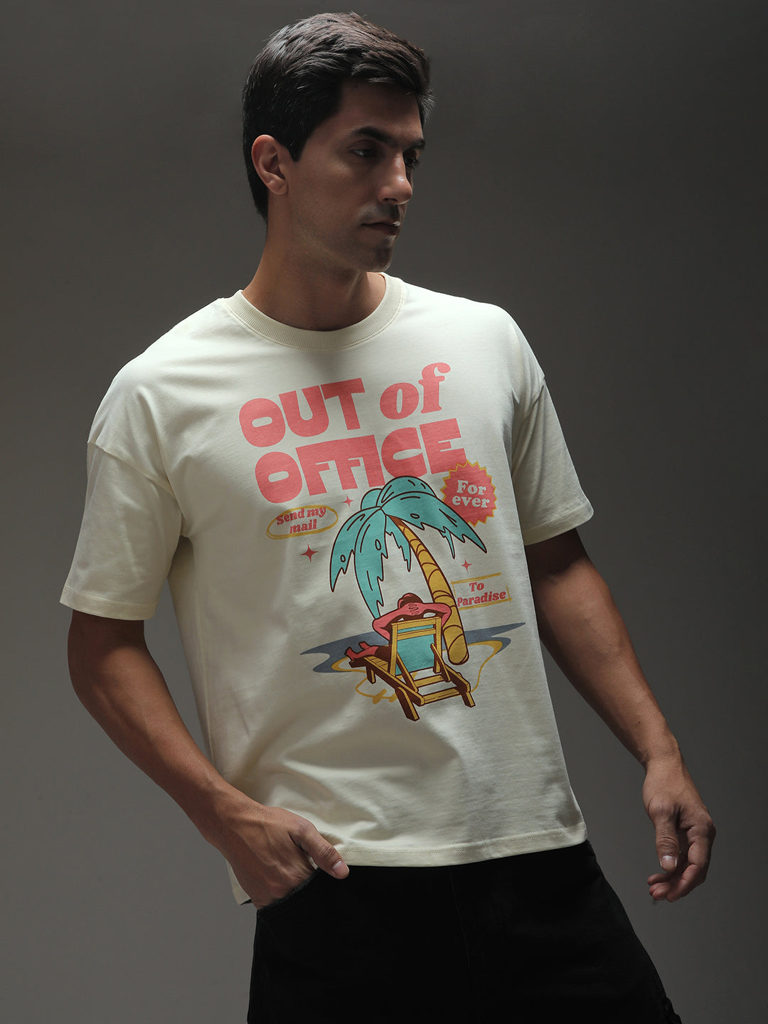 Mens Half Sleeve Drop Shoulder Printed Oversized Fit T-Shirts