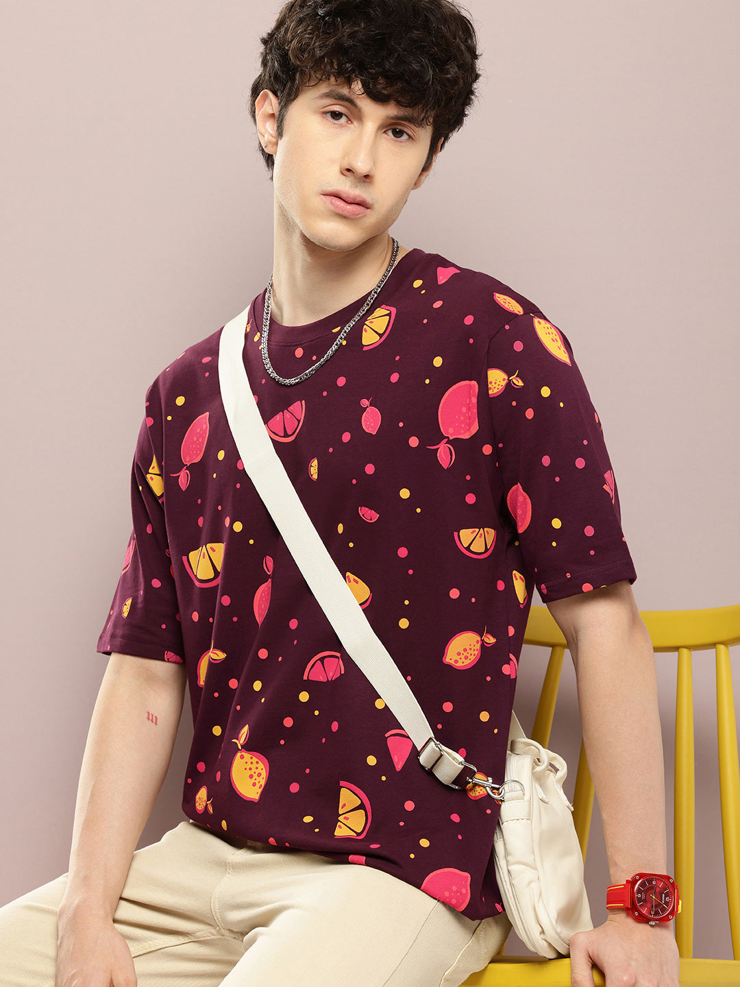 Mens Half Sleeve Round Neck All-Over Printed Oversized Fit Tshirts