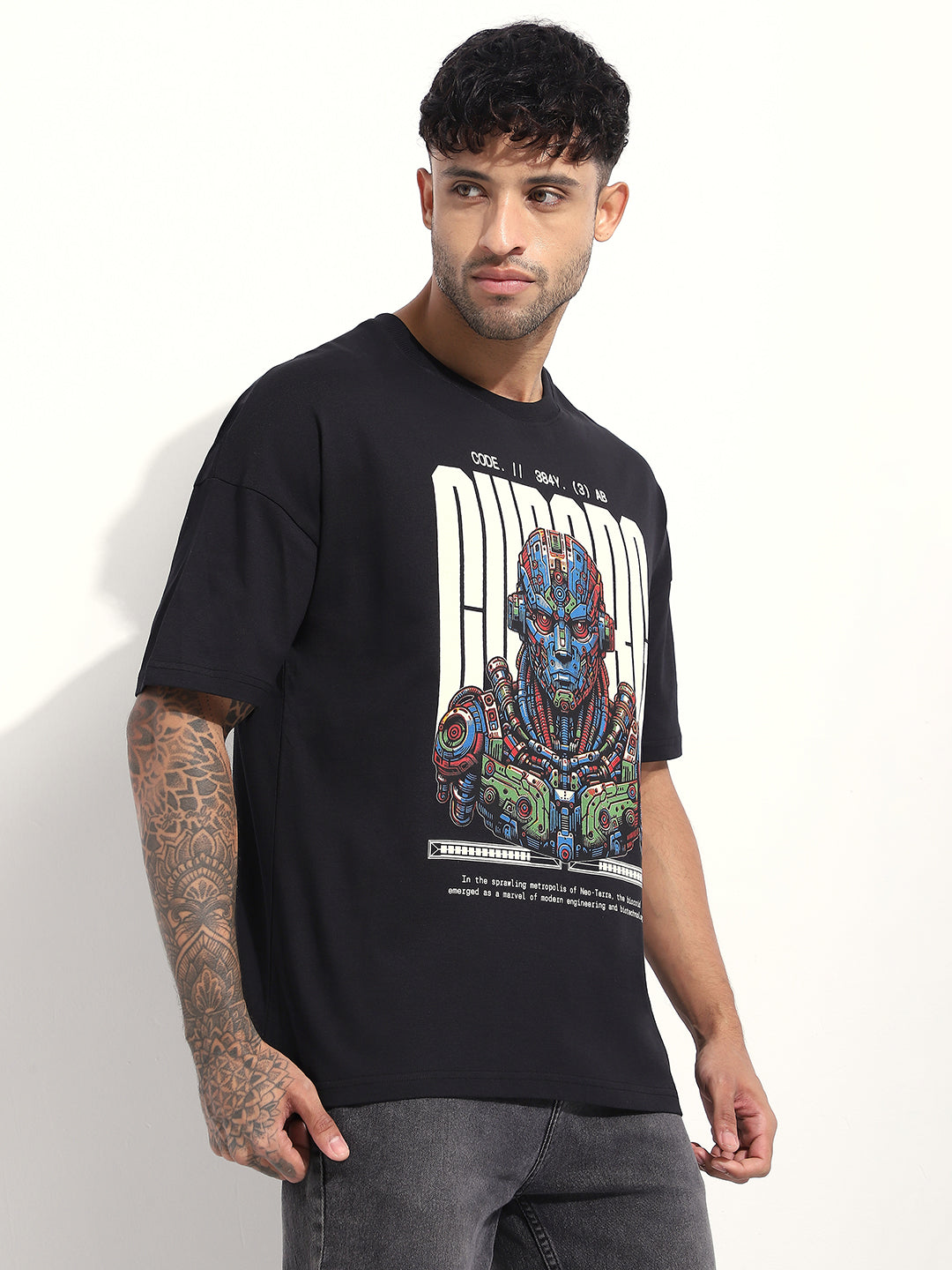 Mens Half Sleeve Drop Shoulder Printed Oversized Fit T-Shirts