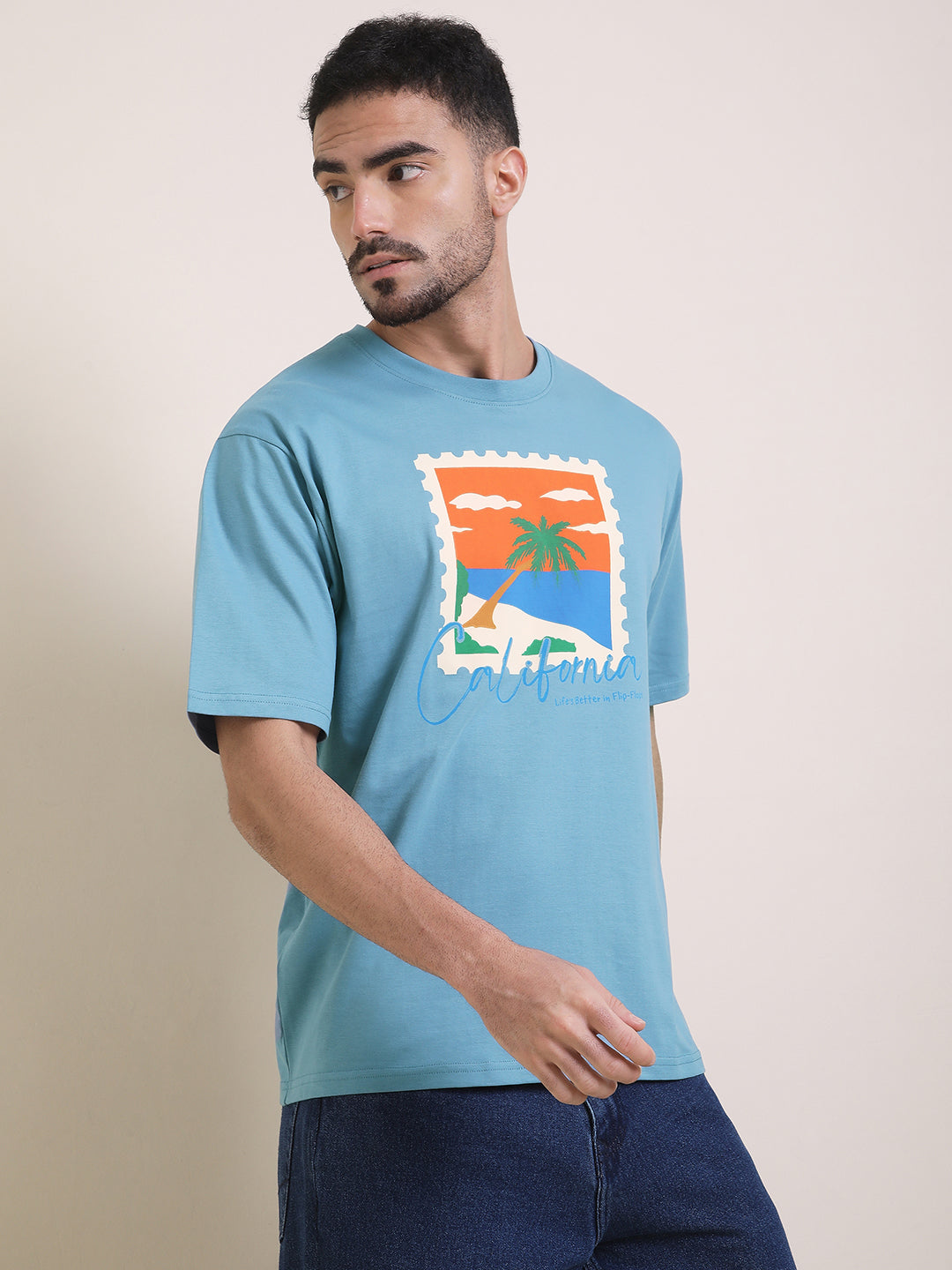 Mens Half Sleeve Round Neck Printed Oversized Fit Tshirts