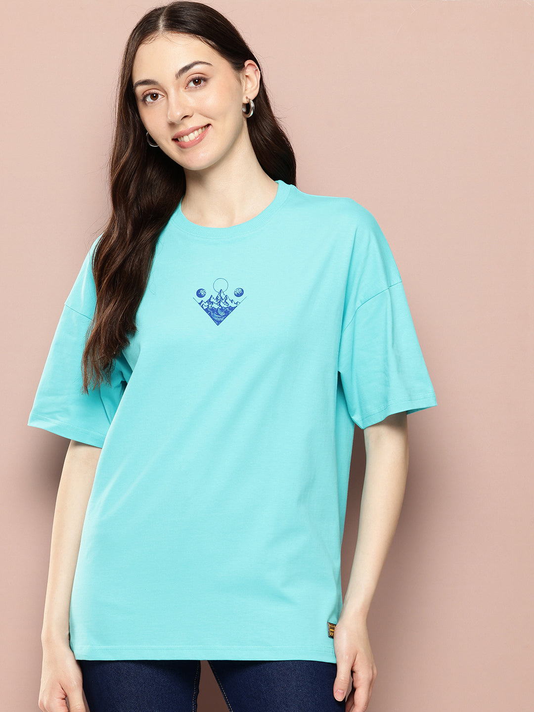 Womens Half Sleeve Drop Shoulder Printed Oversized Fit T-Shirts