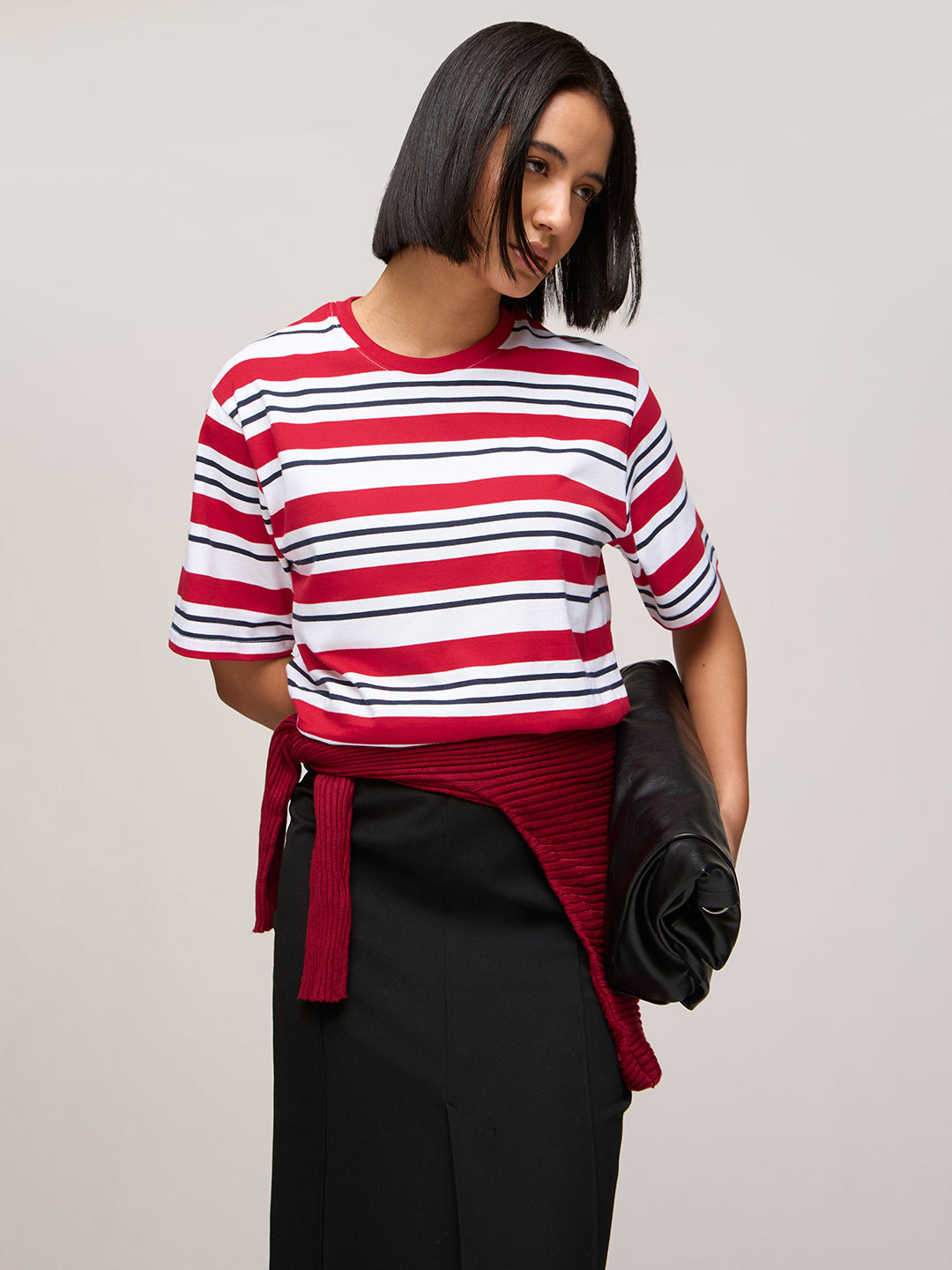 Womens Striped Oversized Fit Cotton T-Shirt