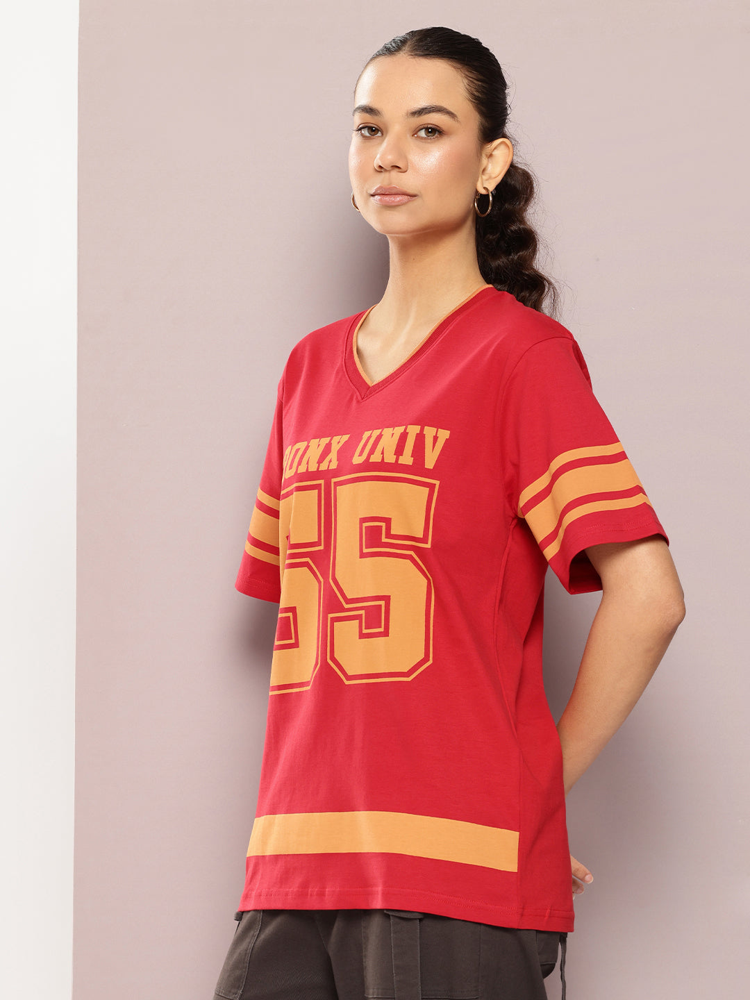 Womens Half Sleeve V-Neck Printed Oversized Fit Tshirts