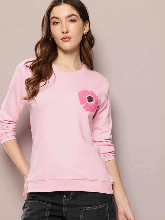 Womens Full Sleeve Round Neck Embellished Relaxed Fit Tshirts