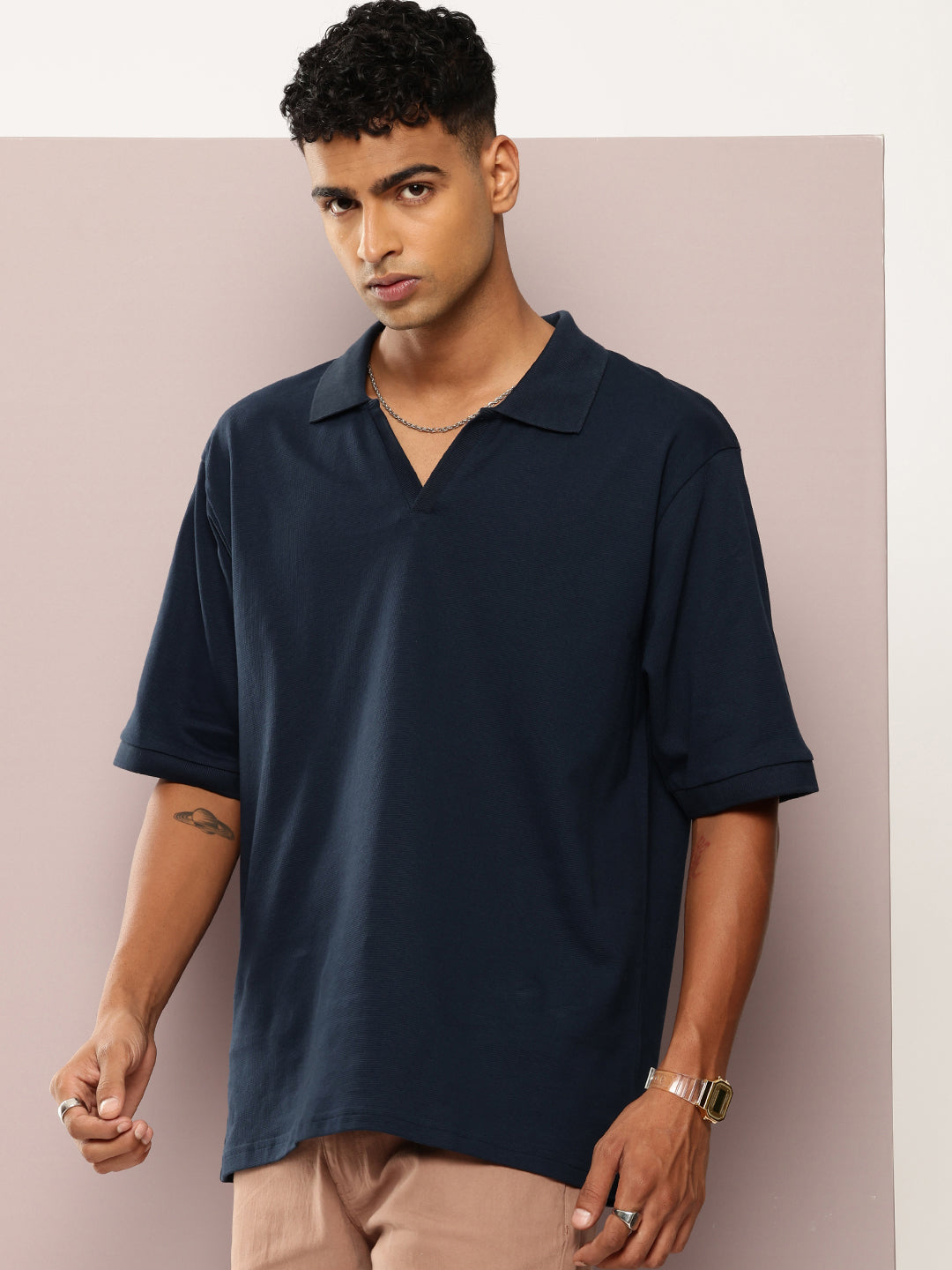 Mens Half Sleeve Polo Neck Solid Oversized Fit Tshirts