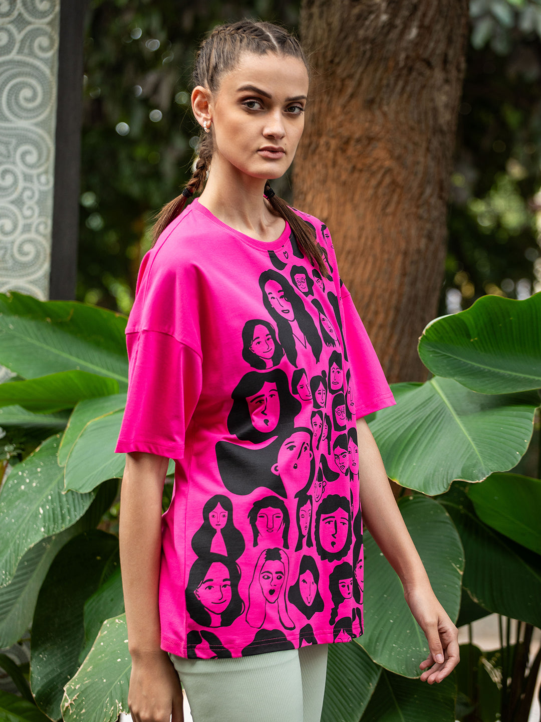 Womens Half Sleeve Drop Shoulder Printed Oversized Fit T-Shirts