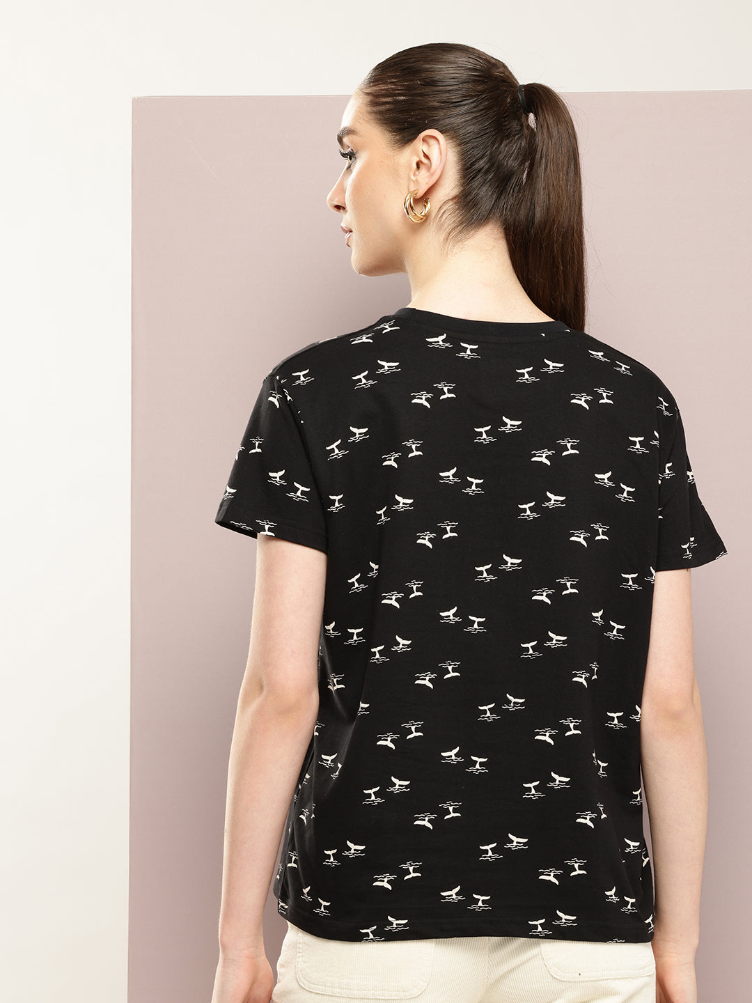 Womens Half Sleeve Round Neck All-Over Printed Boxy Fit Tshirts