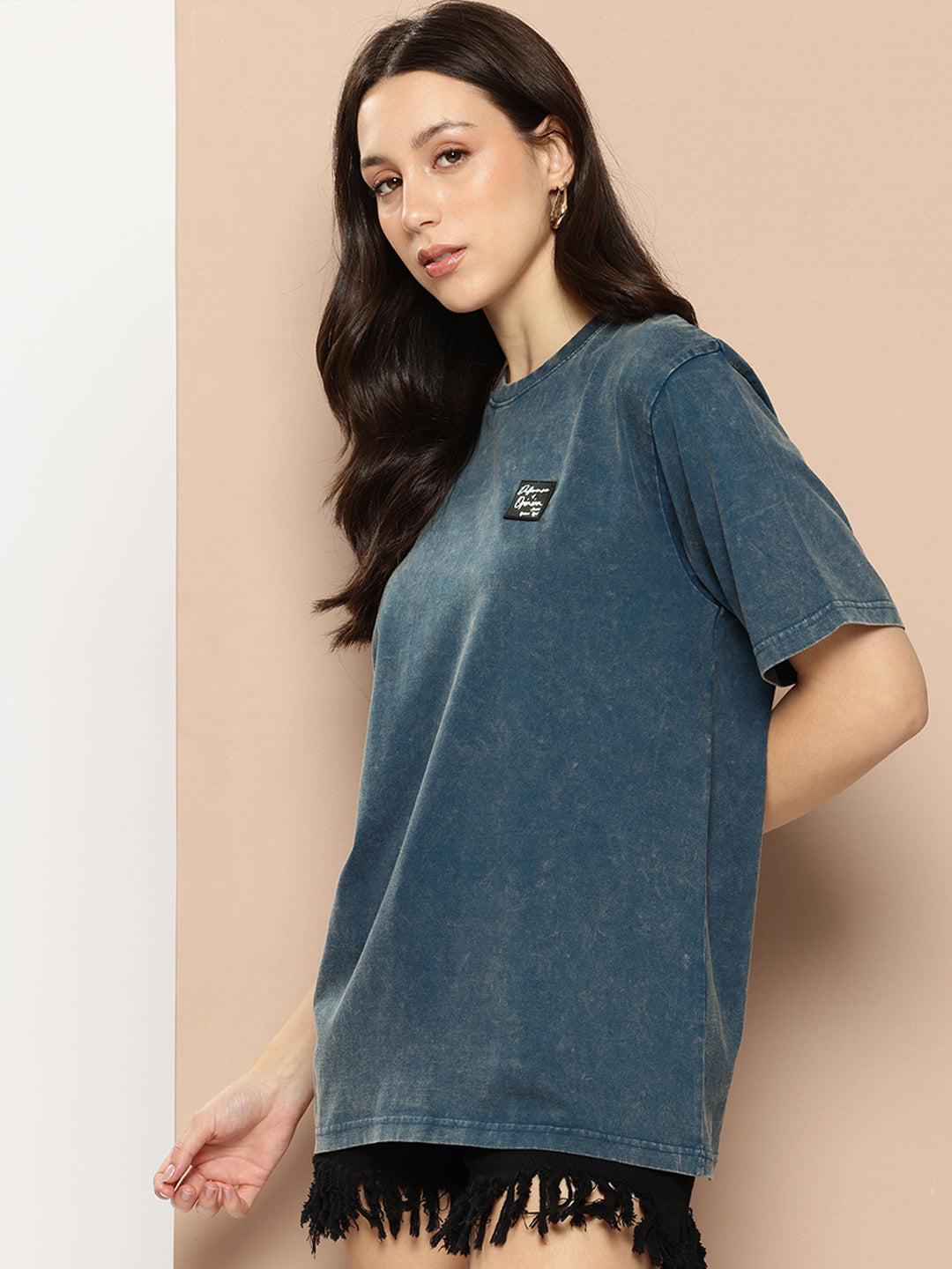 Womens Half Sleeve Round Neck Back Printed Oversized Fit Tshirts