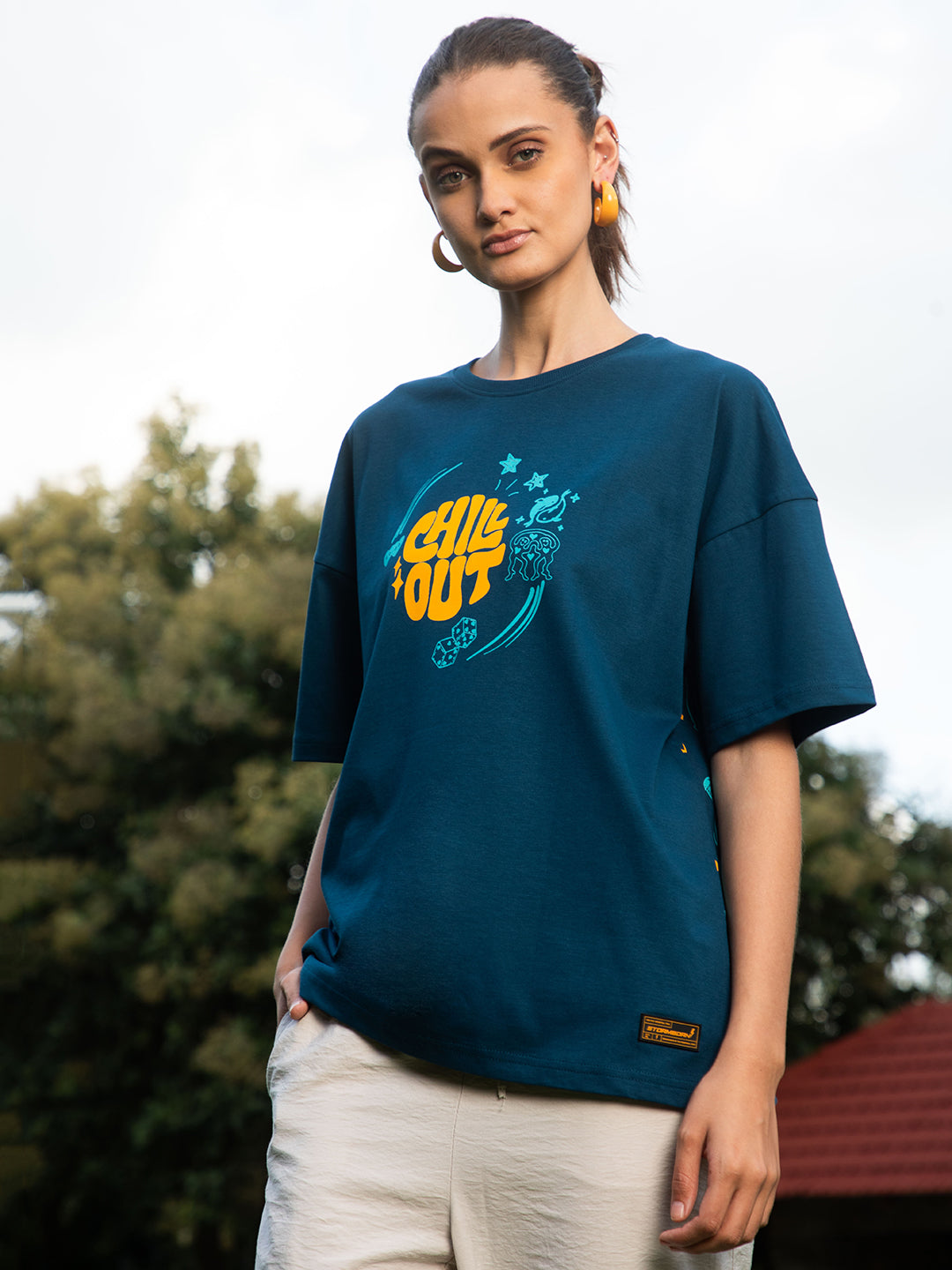 Womens Half Sleeve Drop Shoulder Printed Oversized Fit T-Shirts