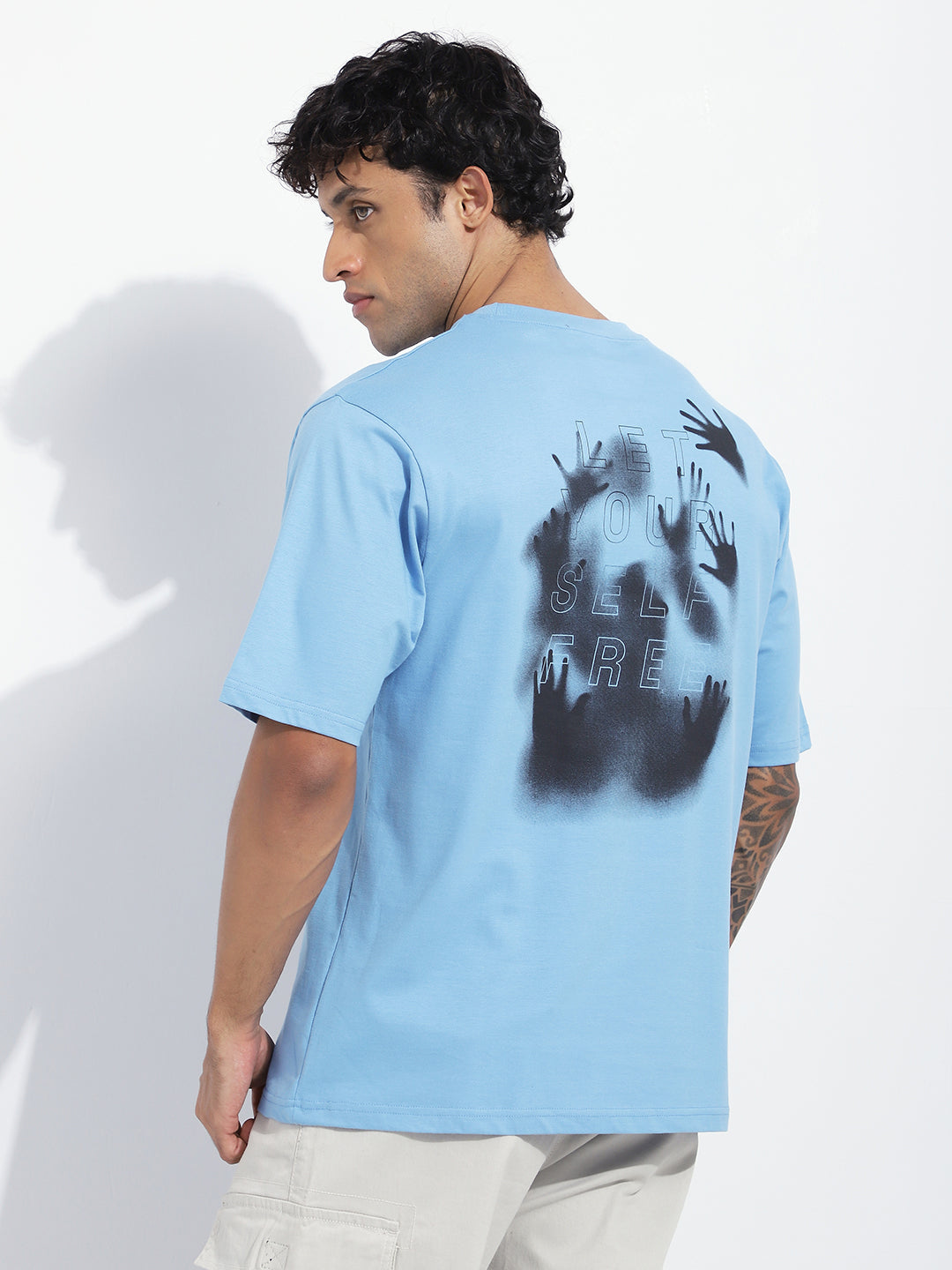 Mens Half Sleeve Round Neck Back Striped Oversized Fit Tshirts