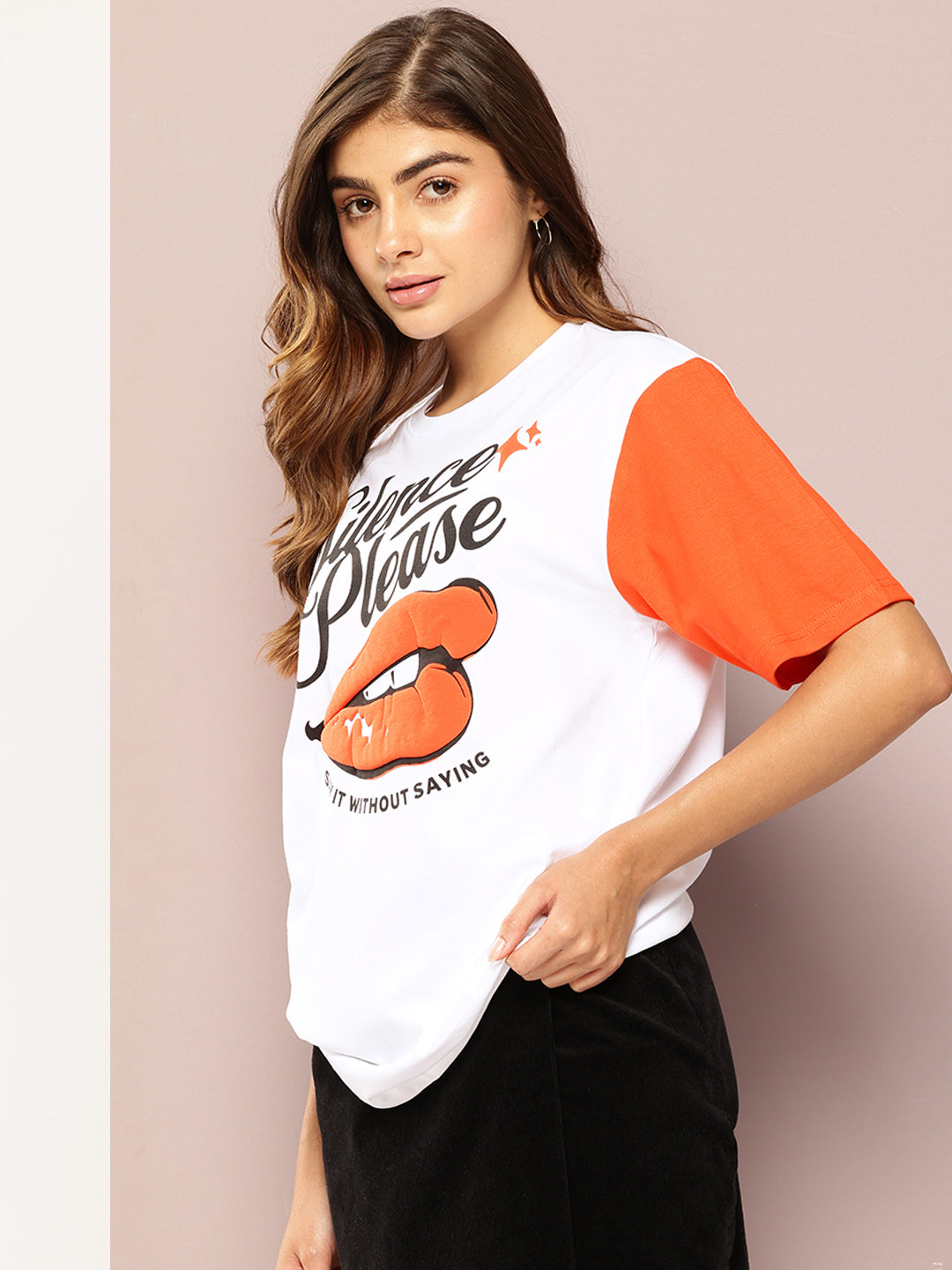 Womens Short Sleeve Puff Printed Oversized Fit Tshirt