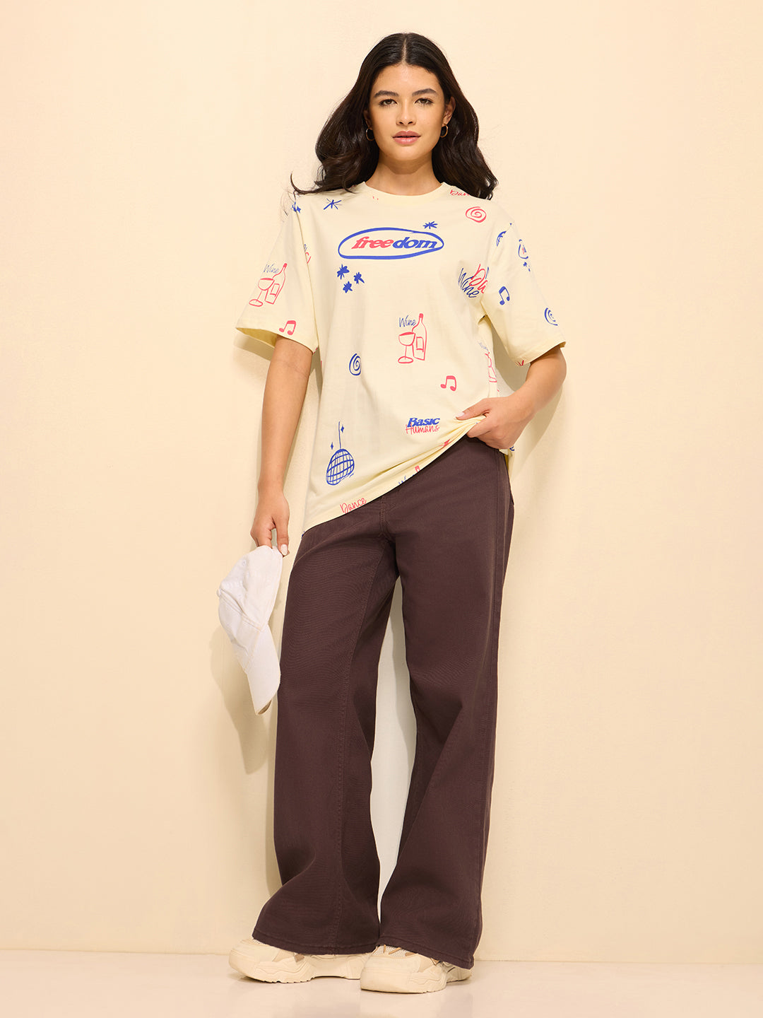 Womens All Over Printed Oversized Fit Cotton T-Shirt