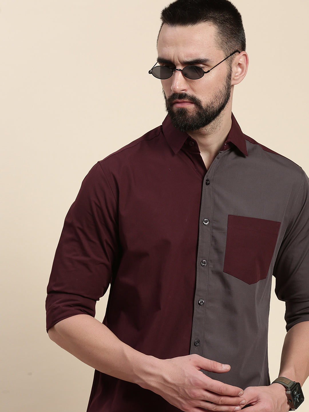 Mens Colourblocked Full Sleeve Shirt With Pocket