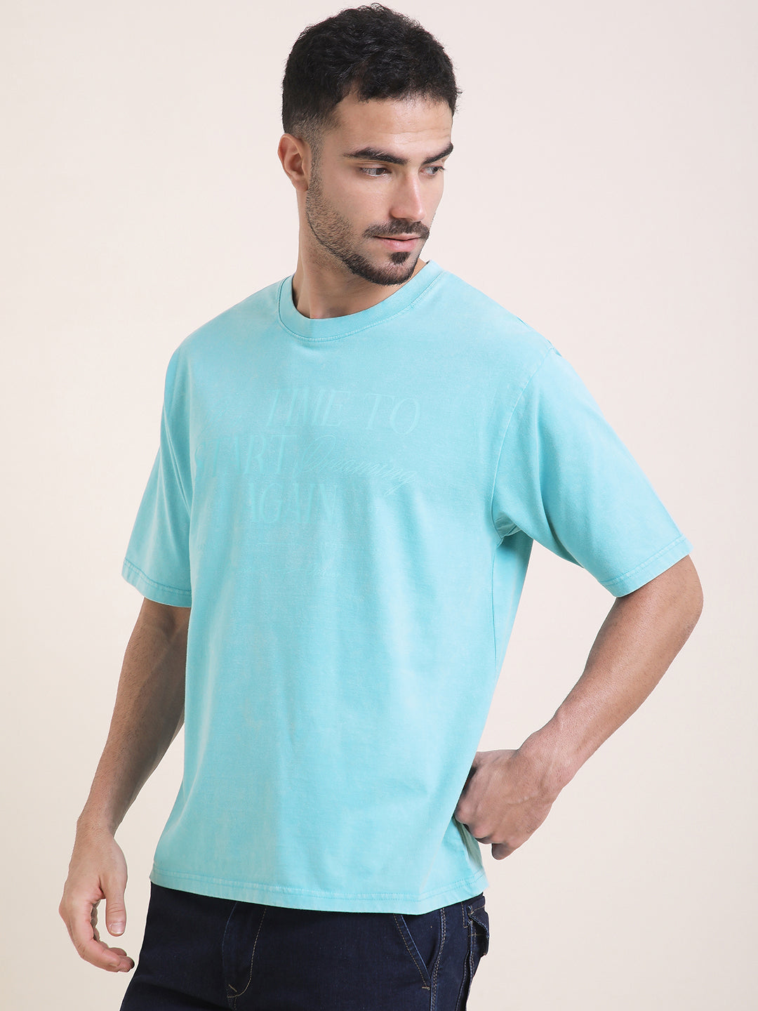 Mens Half Sleeve Round Neck Back Printed Oversized Fit Tshirts