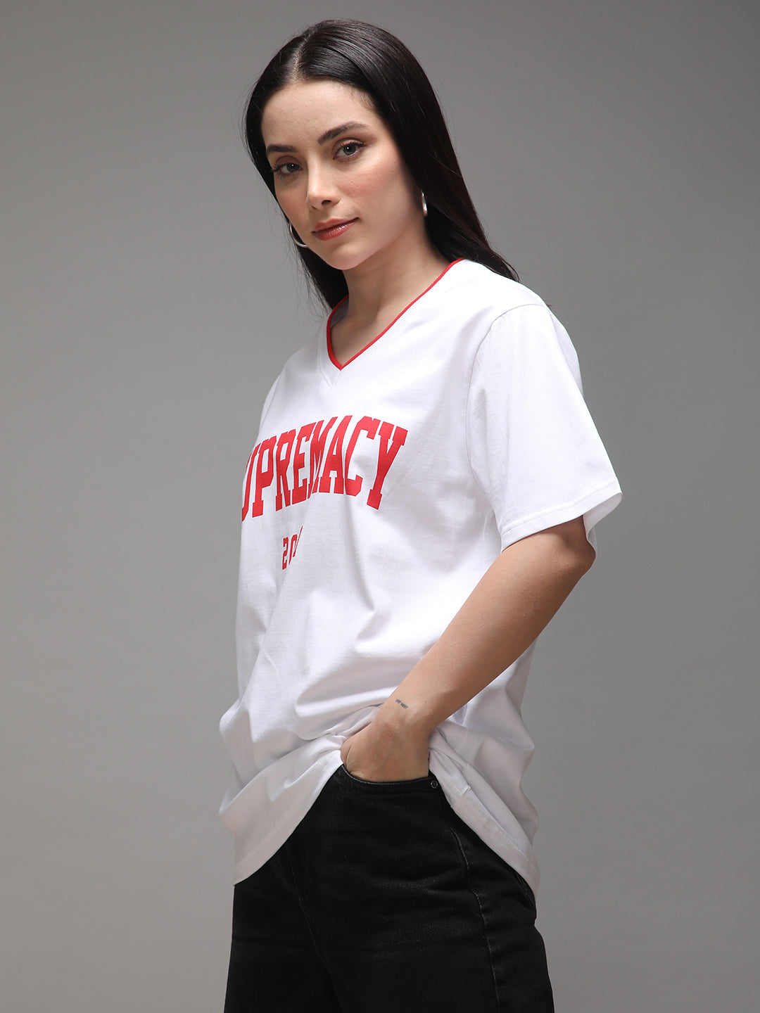 Womens Half Sleeve V-Neck Printed Oversized Fit Tshirts