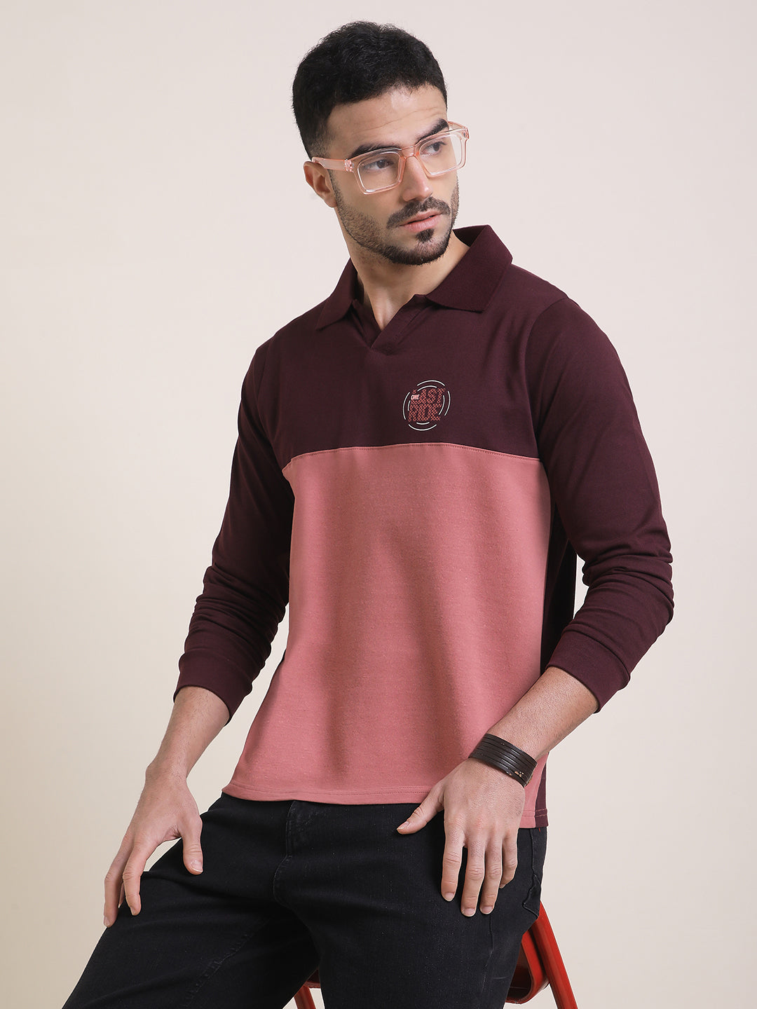 Mens Full Sleeve Polo Neck Printed Regular Fit Tshirts
