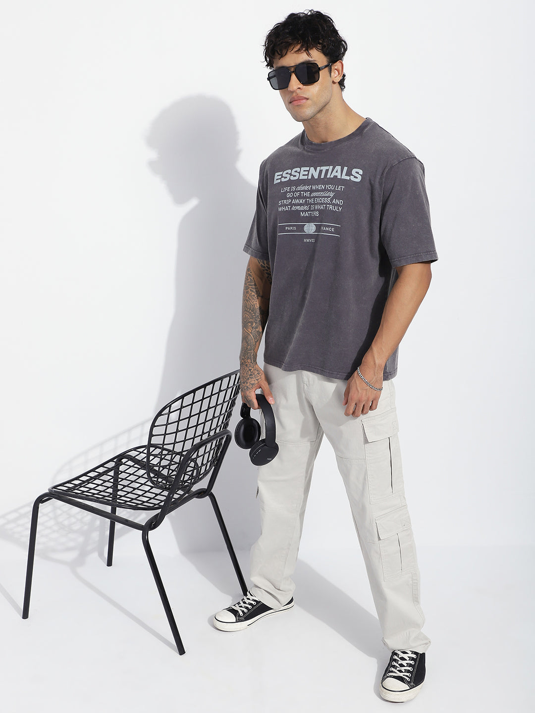 Mens Half Sleeve Round Neck Striped Oversized Fit Tshirts