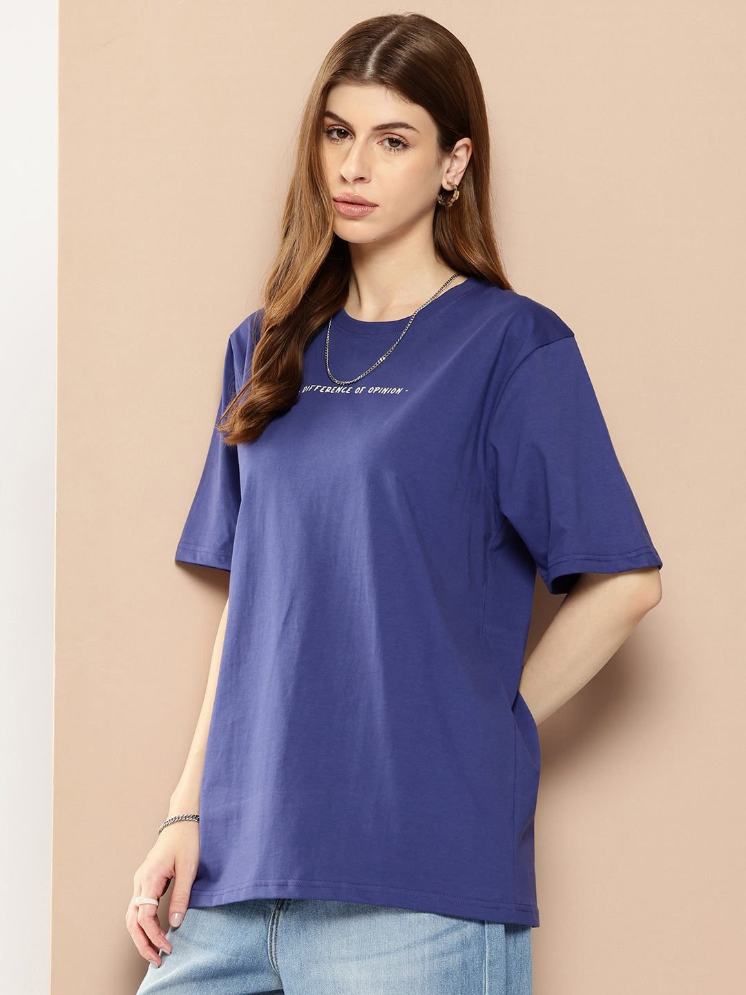 Womens Half Sleeve Round Neck Back Printed Oversized Fit Tshirts