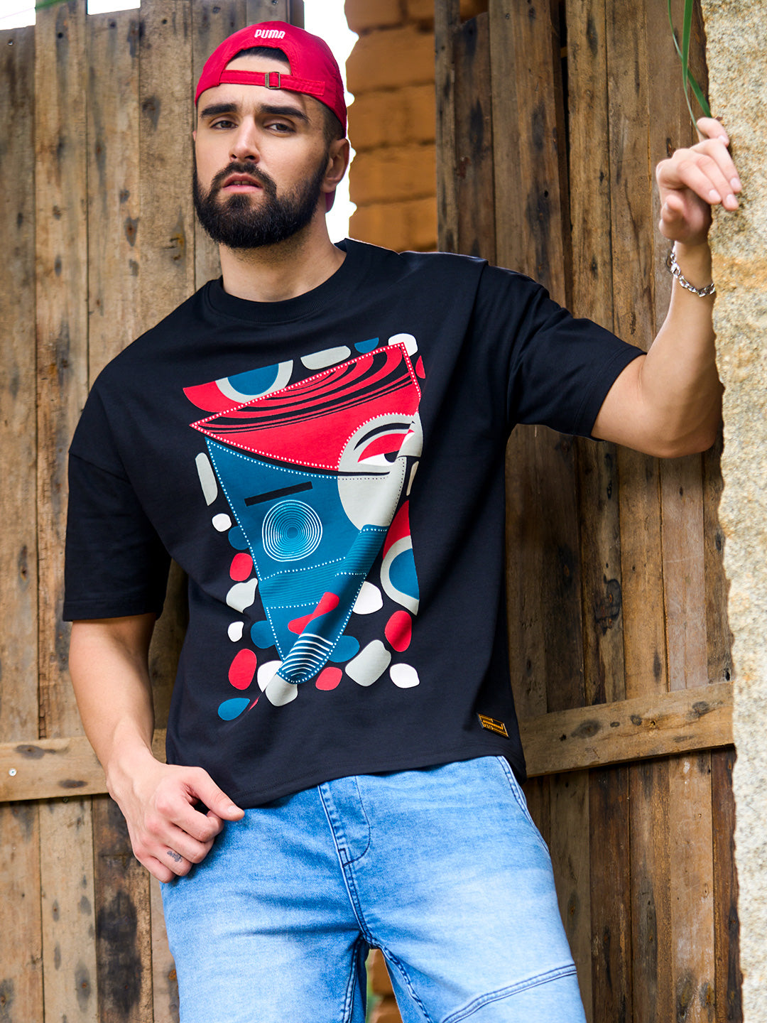 Mens Half Sleeve Drop Shoulder Printed Oversized Fit T-Shirts