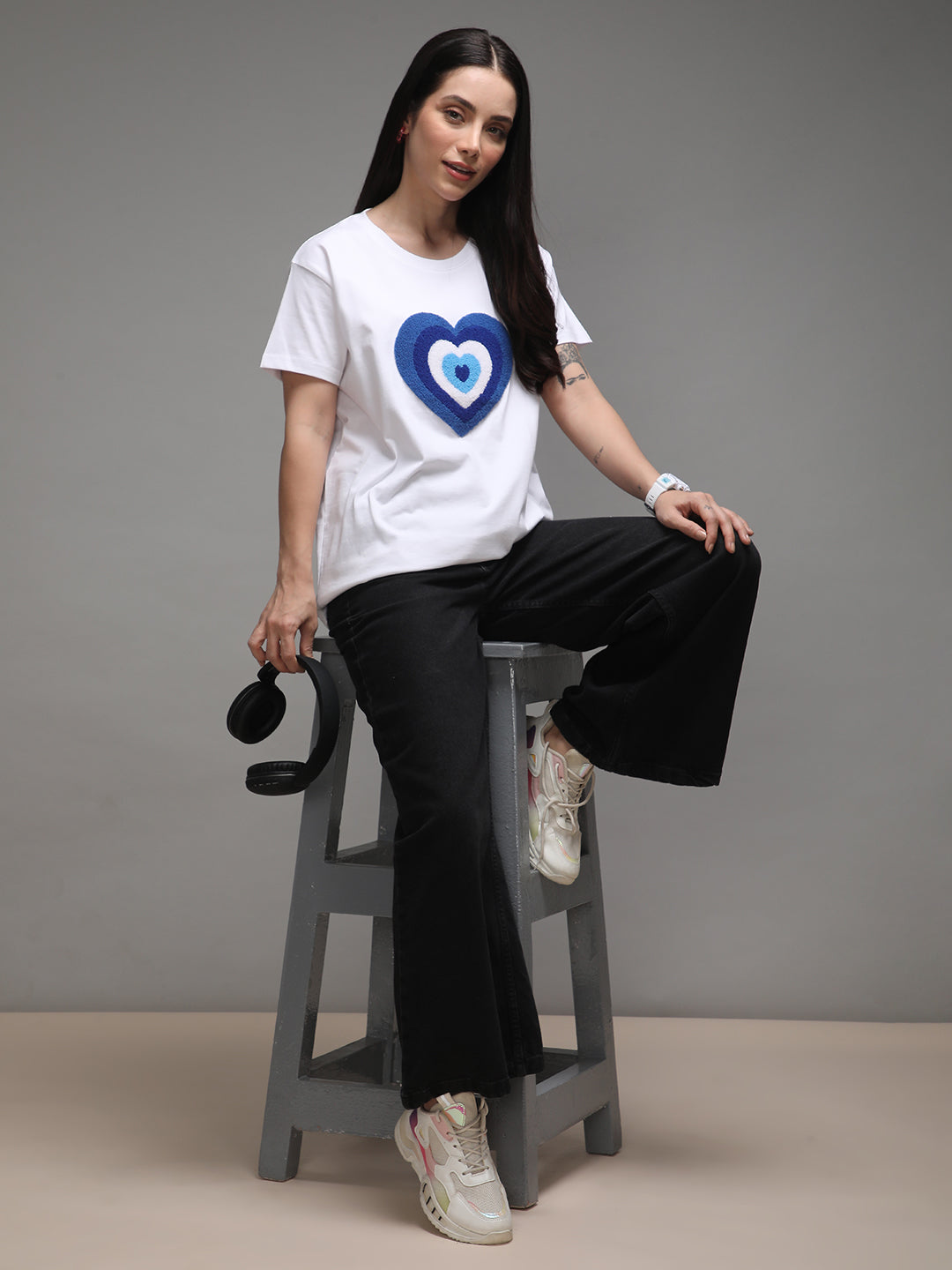 Womens Half Sleeve Round Neck Embroidery Boxy Fit Tshirts