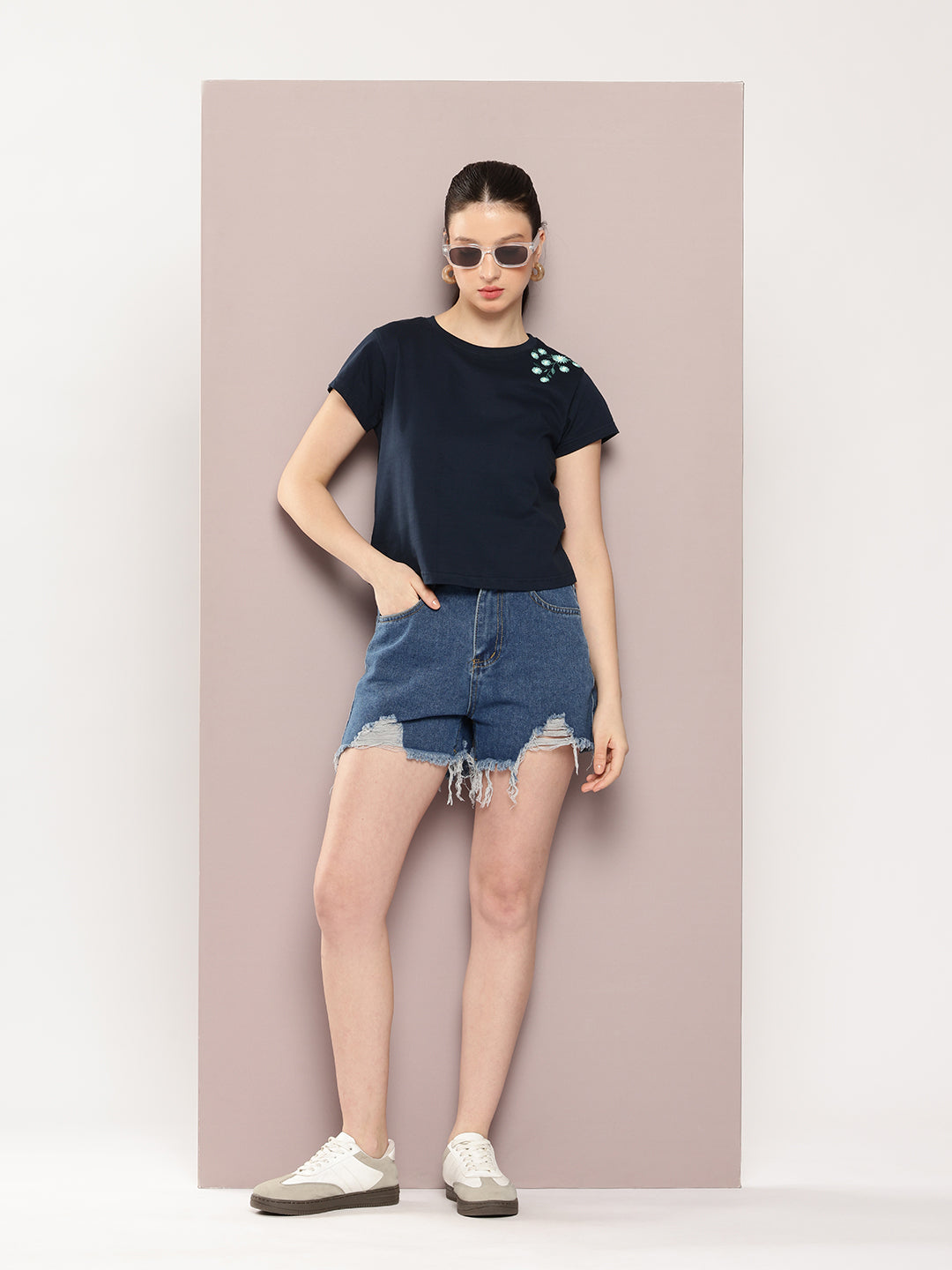 Womens Half Sleeve Round Neck Embroidery Regular Fit Tshirts