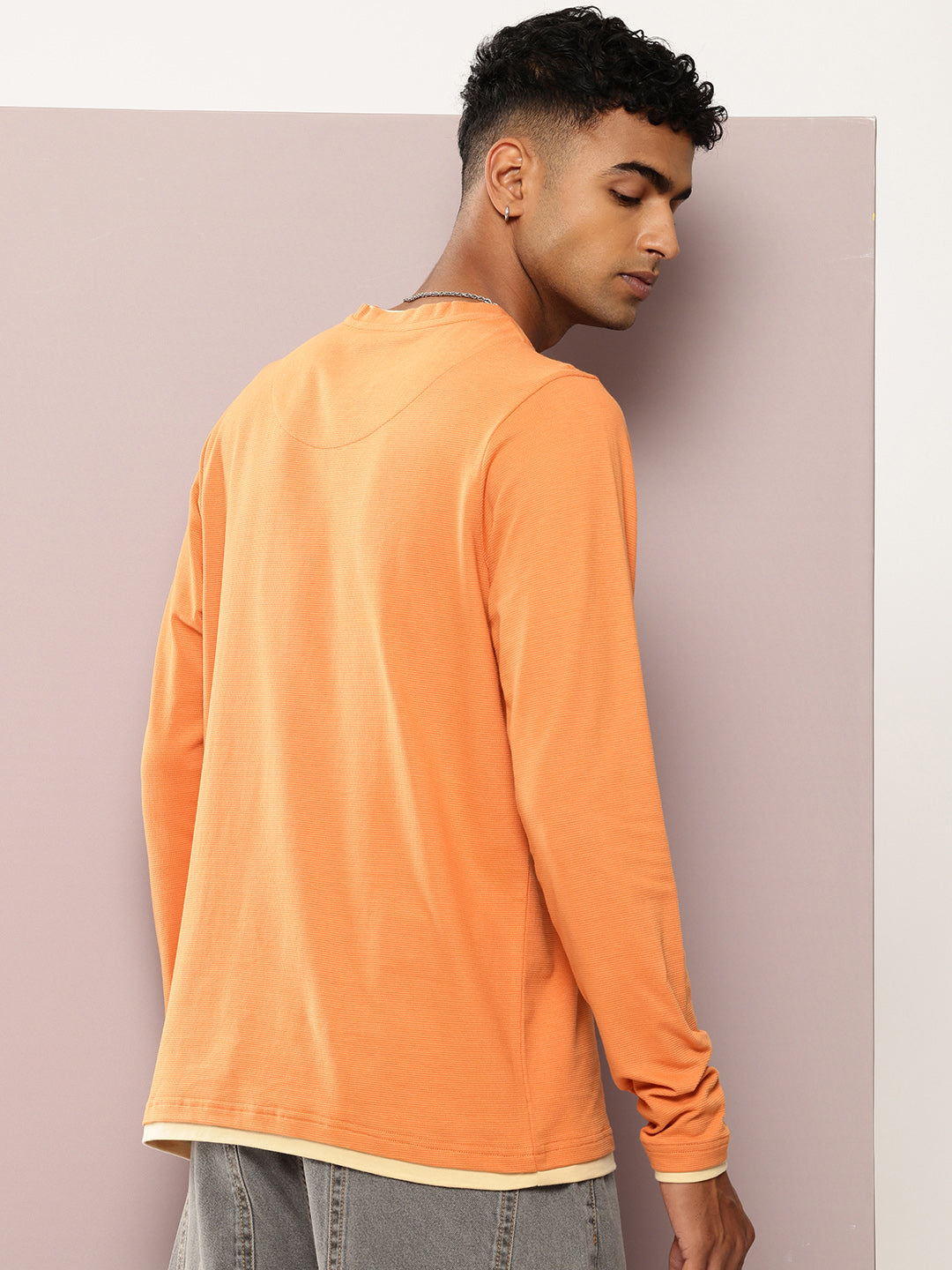 Mens Full Sleeve V-Neck Solid Regular Fit Tshirts