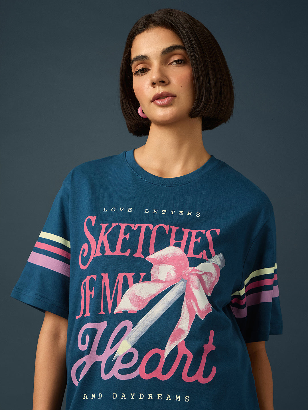 Womens Short Sleeve Printed Oversized Fit Tshirt 