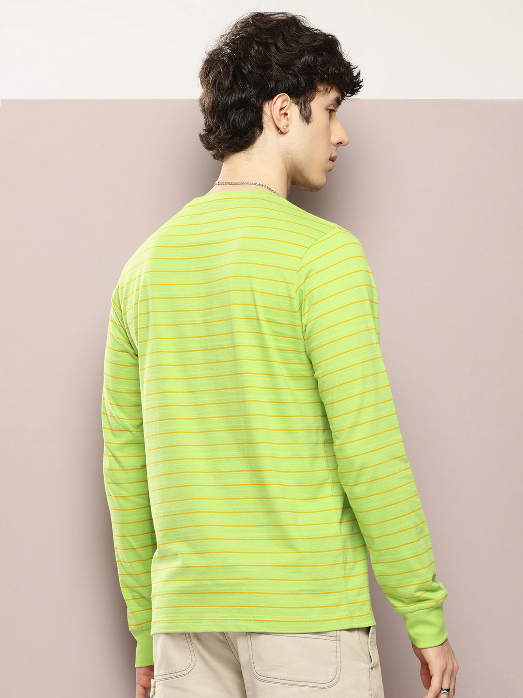 Mens Full Sleeve Round Neck Striped Regular Fit Tshirts