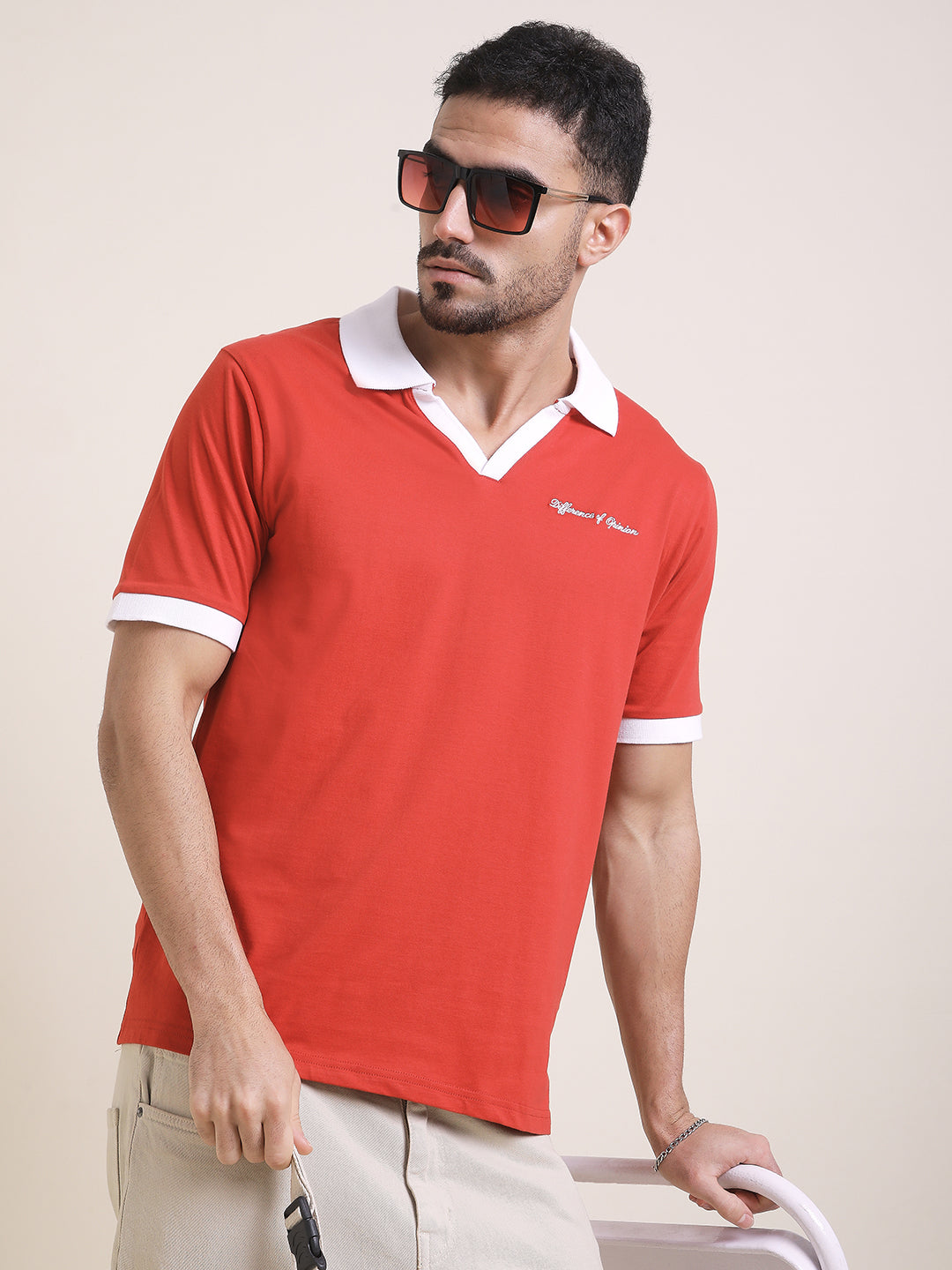 Mens Half Sleeve Polo Neck Back Embroidered Relaxed Fit Tshirts