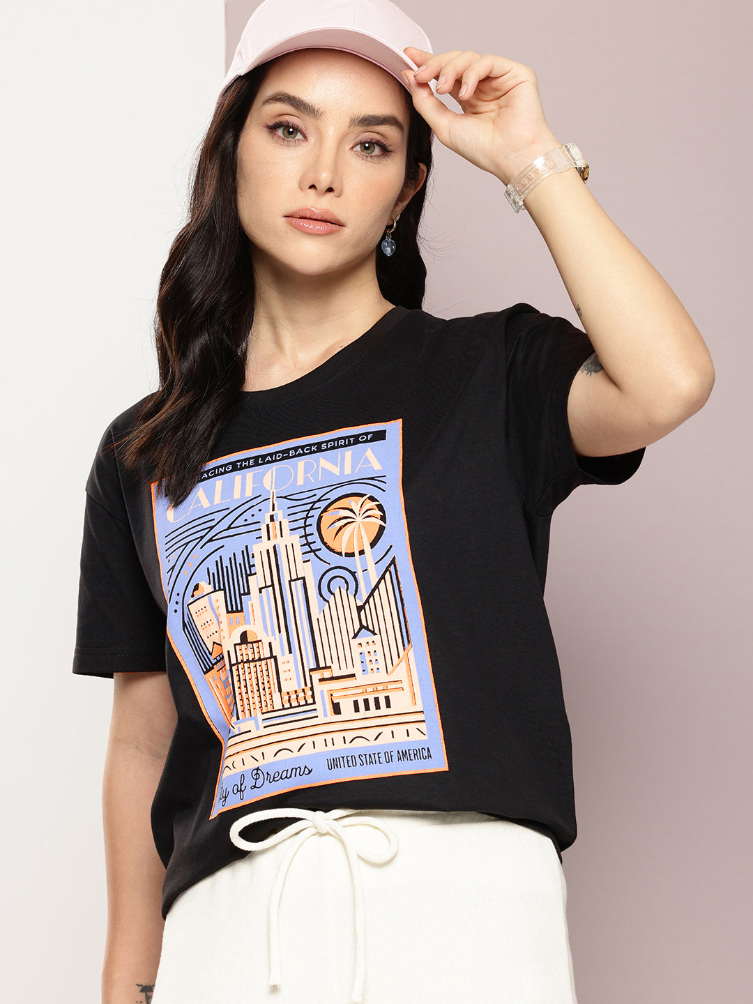 Womens Half Sleeve Round Neck Printed Boxy Fit Tshirts