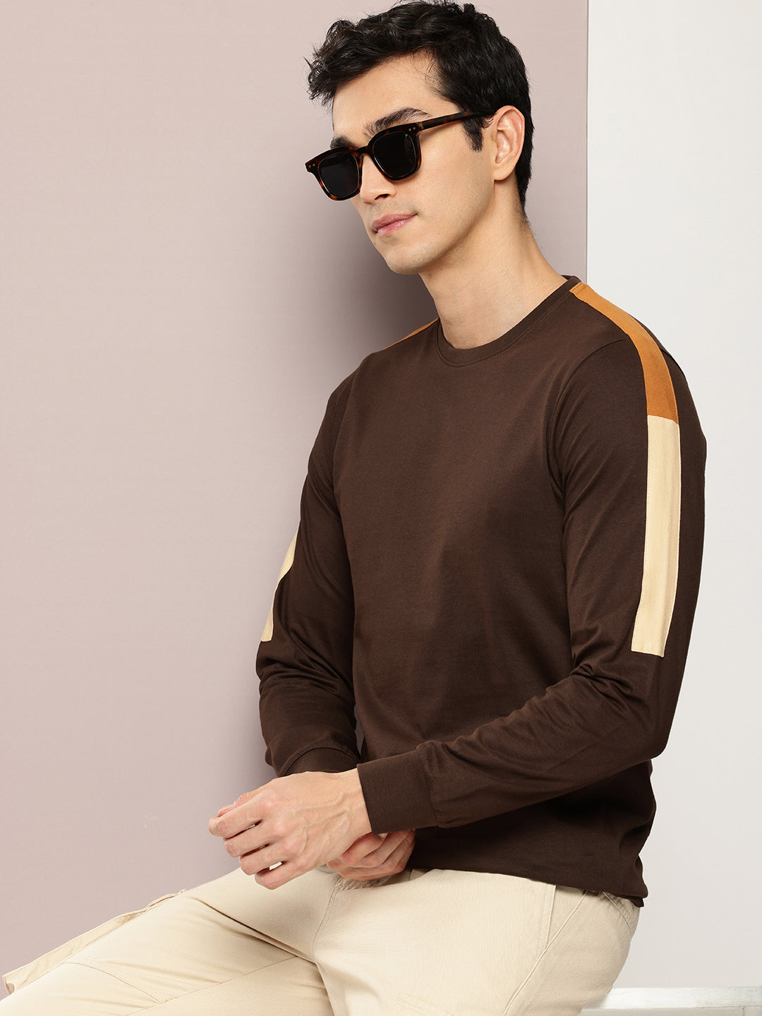 Mens Full Sleeve Round Neck Solid Regular Fit Tshirts