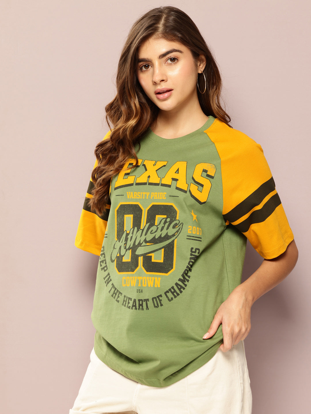 Womens Raglan Sleeve Printed Oversized Fit Tshirt